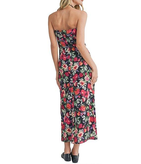 Sadie & Sage Strapless Tube Side Slit Midi Floral Dress Product Image
