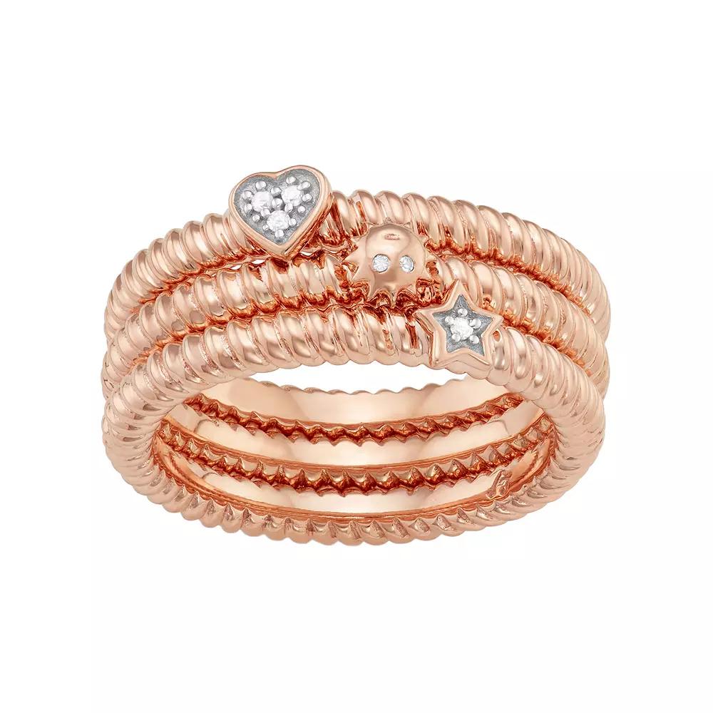 Jewelexcess Sterling Silver Diamond Accent Heart, Sun & Star Stack Ring Set, Women's, Size: 6, Rose Gold Tone Product Image