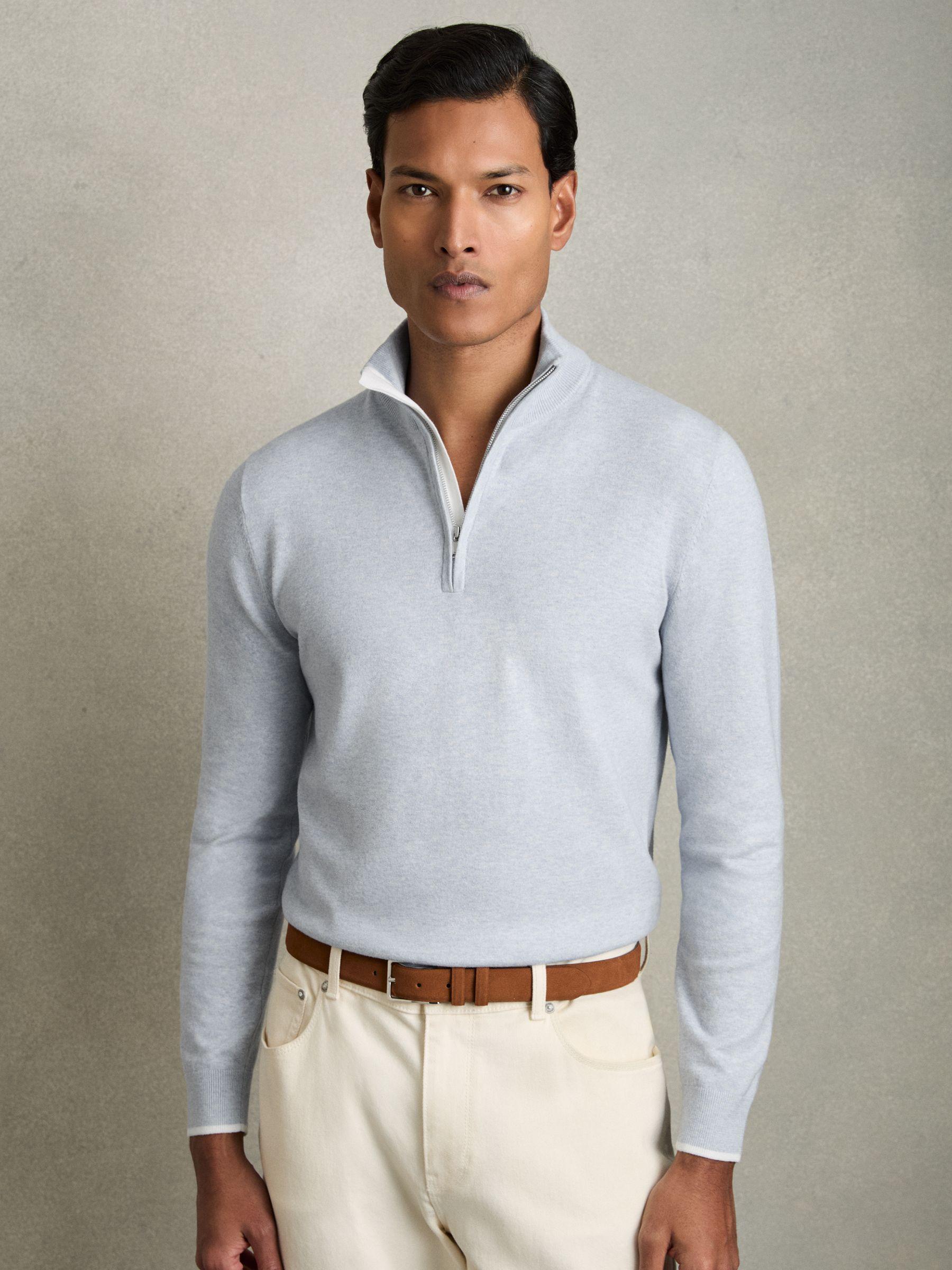 Cotton-Blend Half-Zip Jumper in Soft Blue Product Image