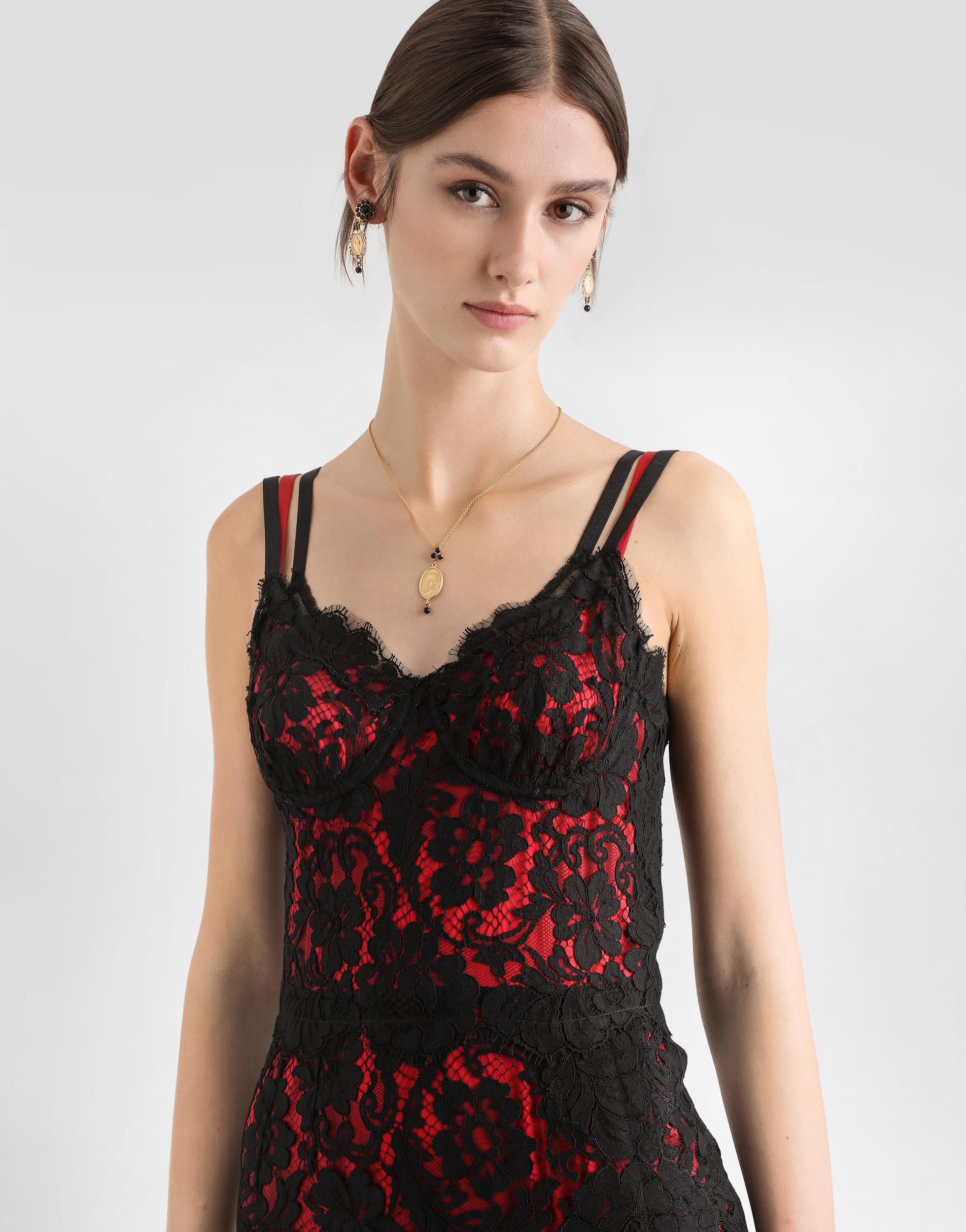 DOLCE & GABBANA Lace Midi Slip Dress In Black/red Product Image