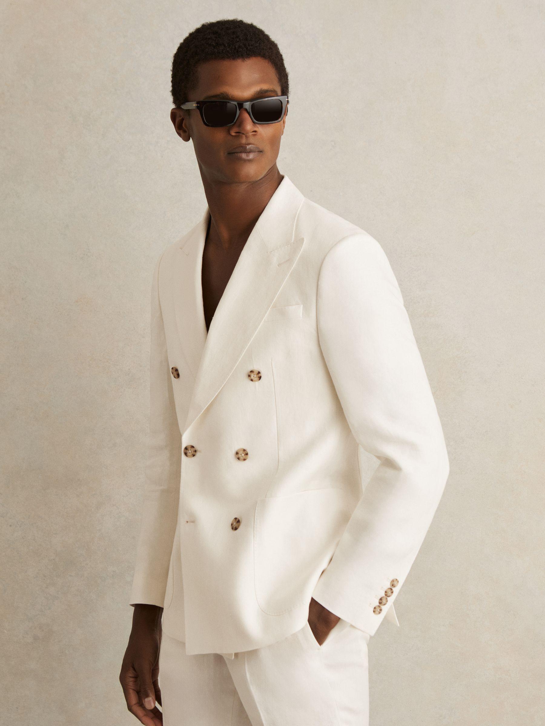 Slim-Fit Single-Breasted Suit Blazer in Stone Product Image