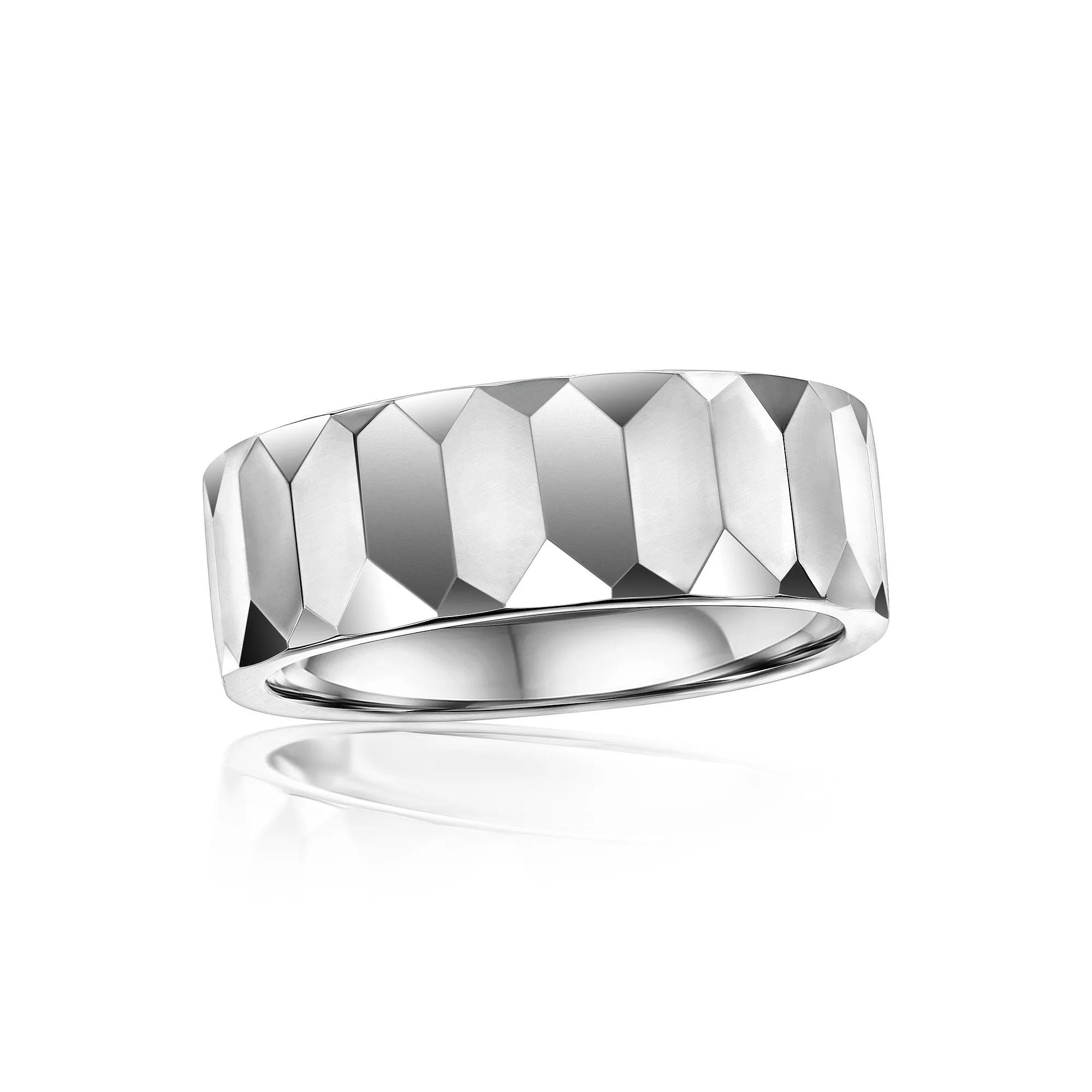 Metallo Polished Faceted Silver-Tone Tungsten Ring, Men's, Size: 13 Product Image