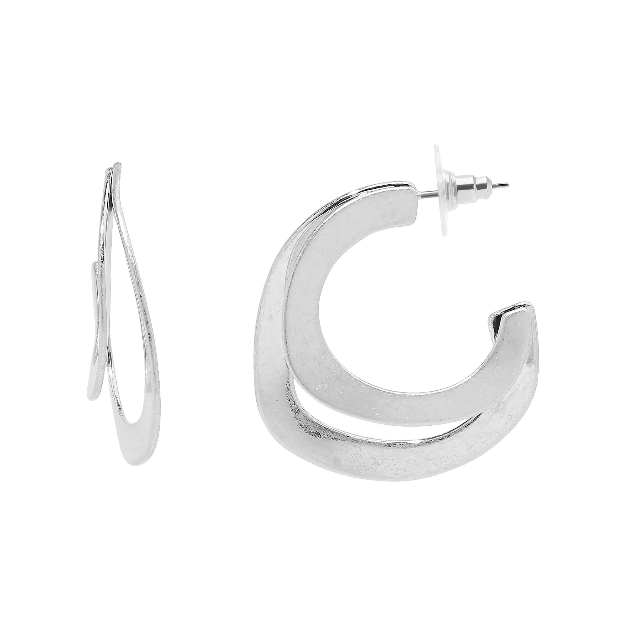 Sonoma Goods For Life® Silver Tone Irregular Split Flat J Hoop Earrings, Women's, None Product Image