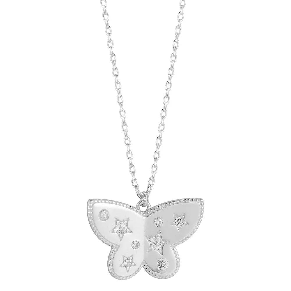 Sunkissed Sterling 14k Gold Over Silver Cubic Zirconia Butterfly Necklace, Women's, Size: 18", Silver Tone Product Image