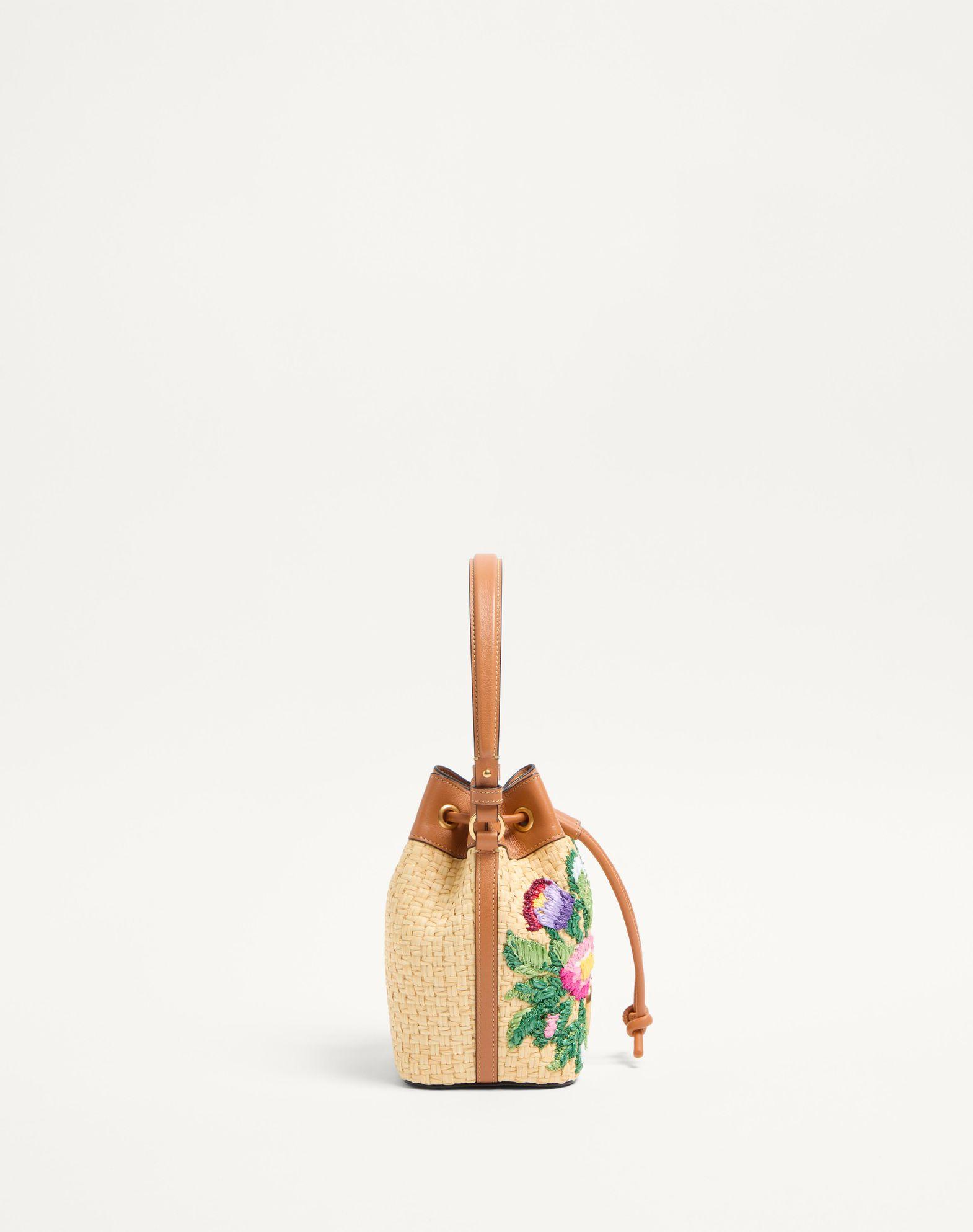 Vlogo Signature Mini Bucket Bag In Raffia With Floral Embroidery Product Image