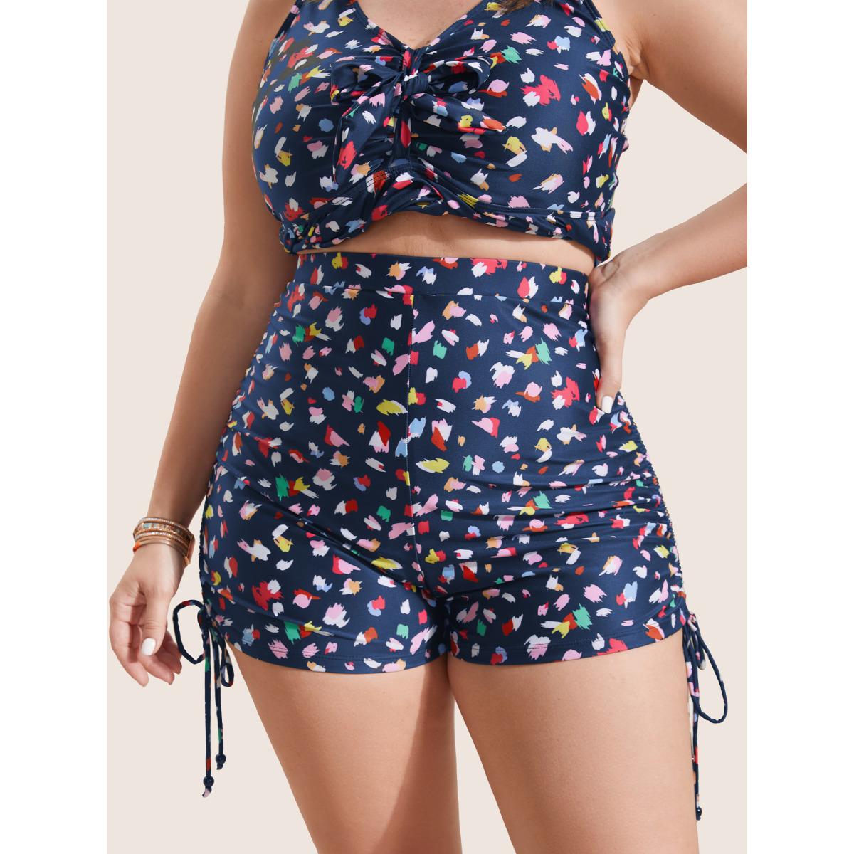 Plus Size Allover Print Drawstring Skinny Swim Bottom Women's Swimwear Aegean Beach Drawstring High stretch Skinny High Rise Curve Swim Bottoms BloomChic 18-20/2X Product Image