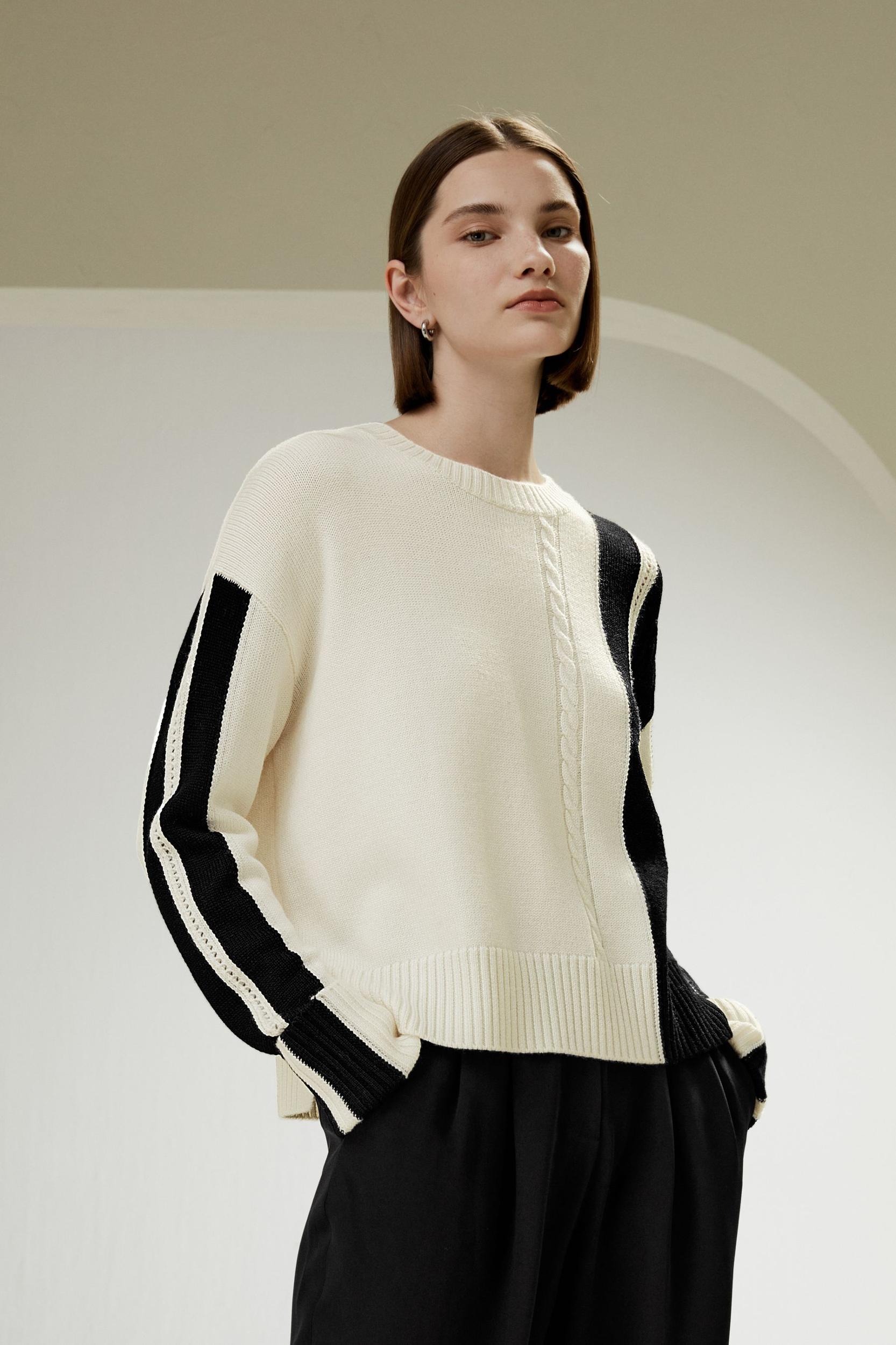 Bicolor Stripe Knit Wool Sweater Product Image