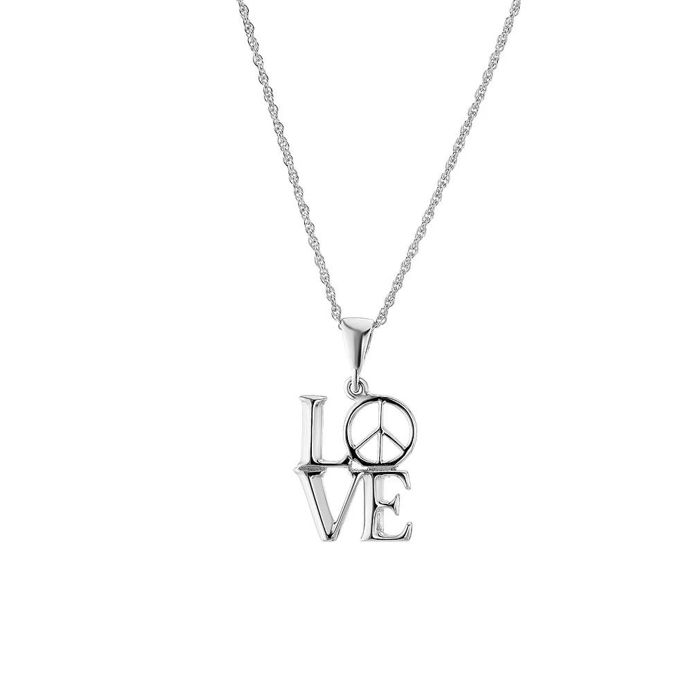 Athra NJ Inc Sterling Silver Peace Sign Love Pendant Necklace, Women's, Size: 16" Product Image