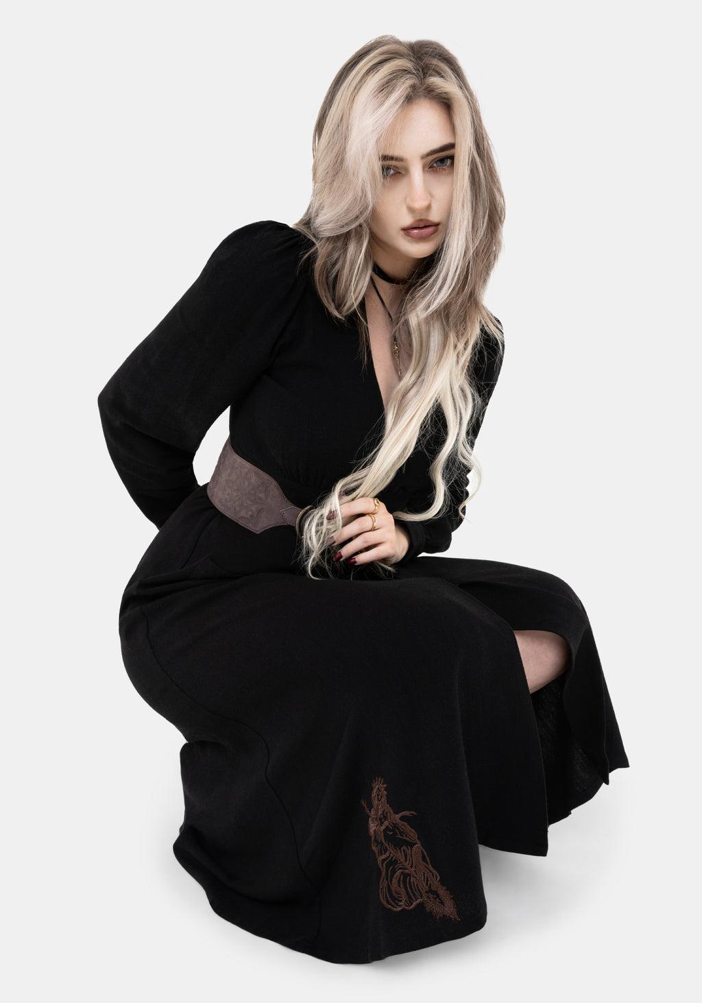 Hexborn Linen-Blend Baba Yaga Embroidered Midi Dress Product Image