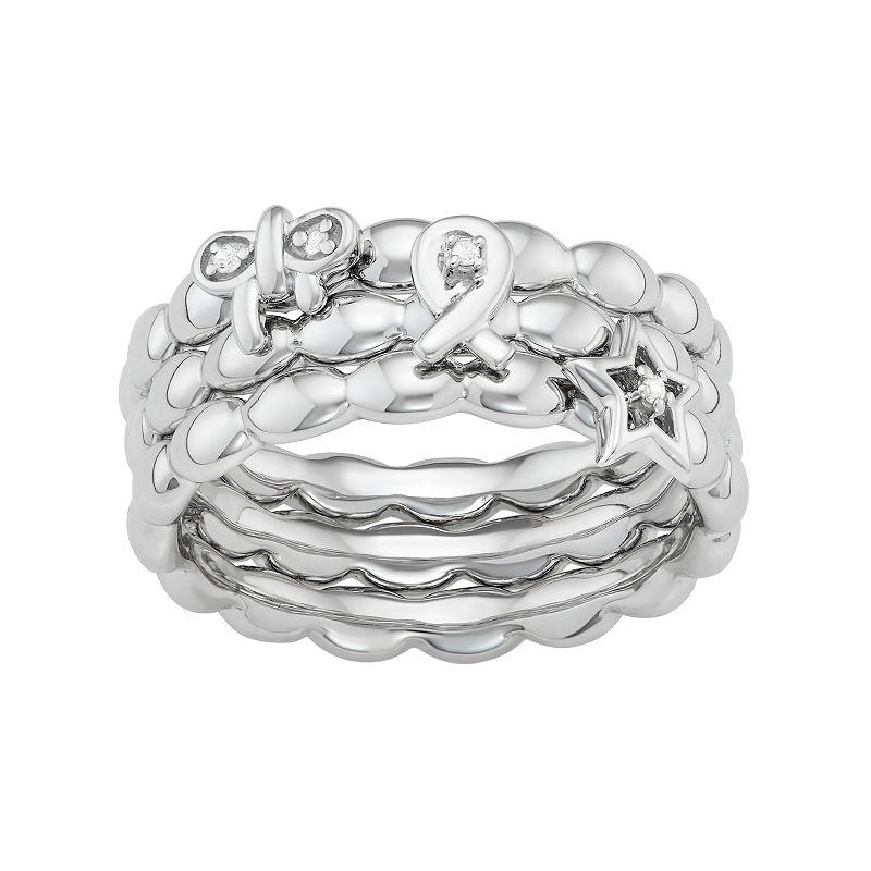 Jewelexcess Sterling Silver Diamond Accent Bow, Ribbon & Star Stack Ring Set, Womens Silver Tone Product Image