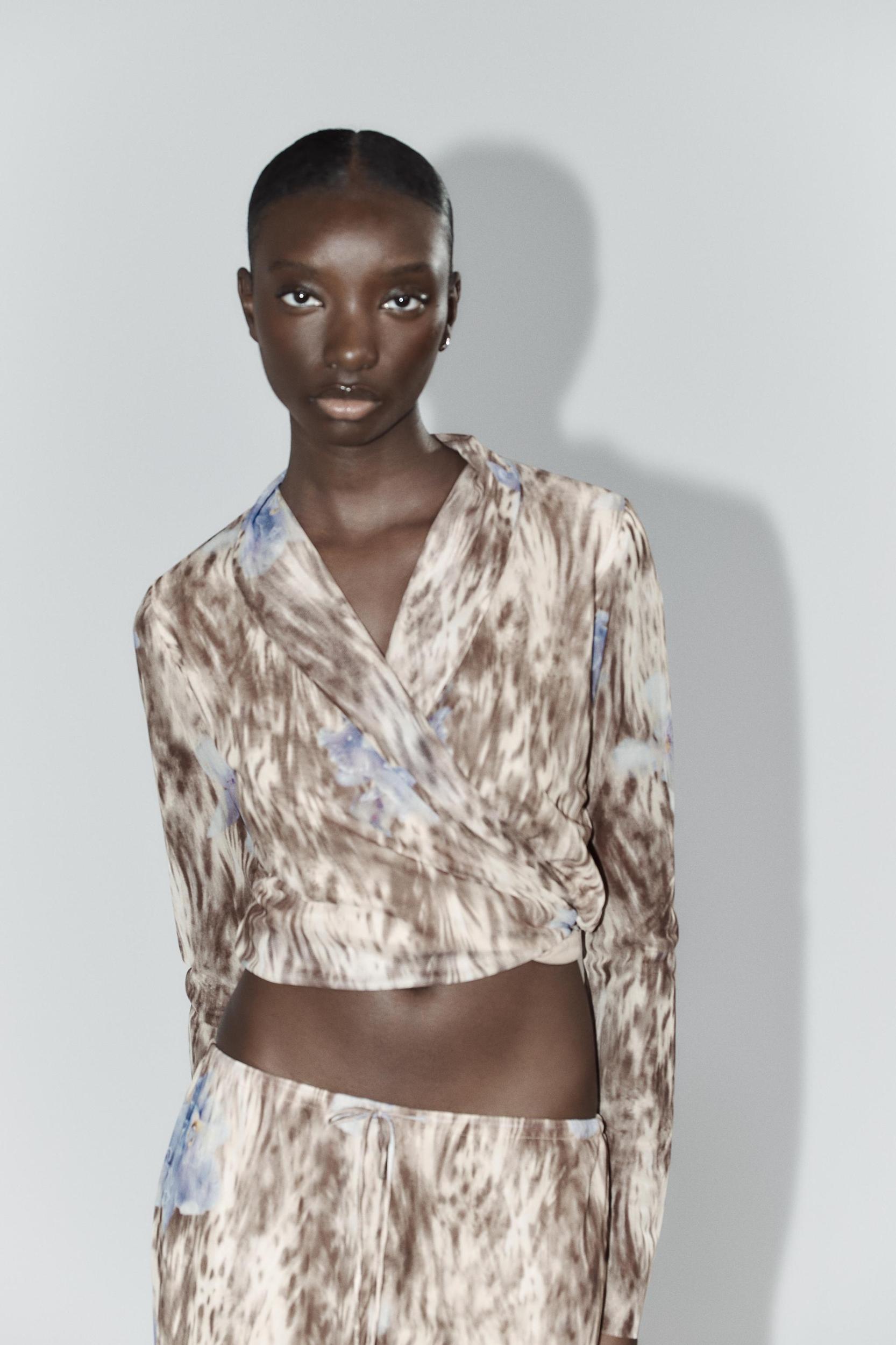 PRINTED TULLE WRAP TOP Product Image