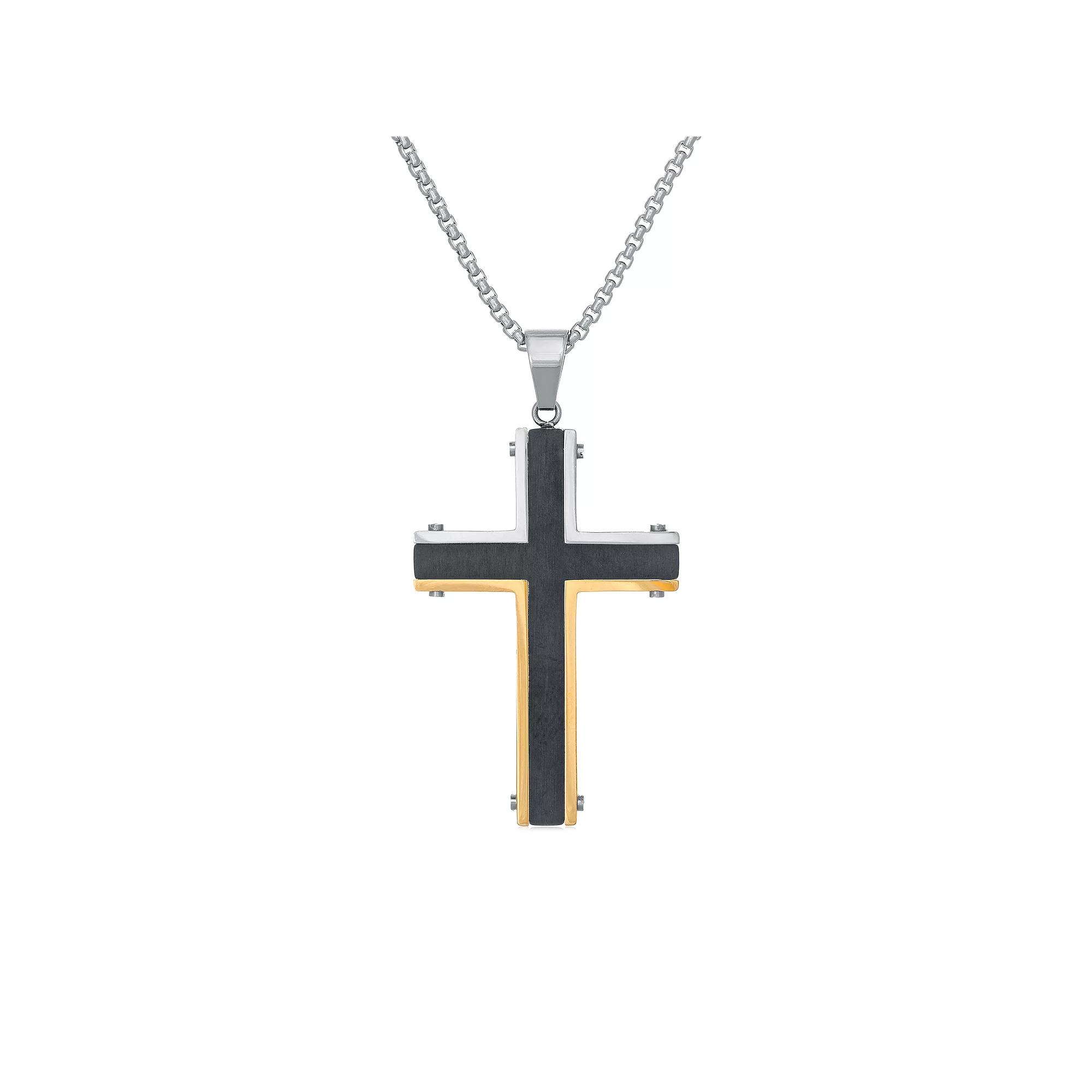 Men's LYNX Two Tone Stainless Steel Cross Pendant Necklace, Size: 24" Product Image