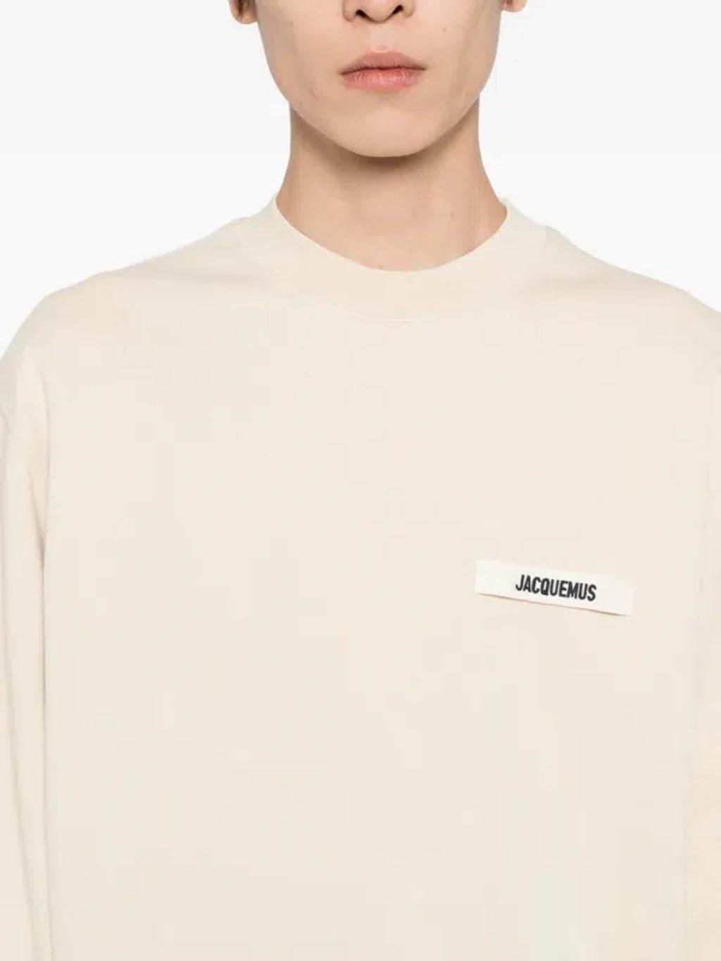 JACQUEMUS Organic Cotton Fleece Sweatshirt With Gros-grain Logo In Neutral Product Image