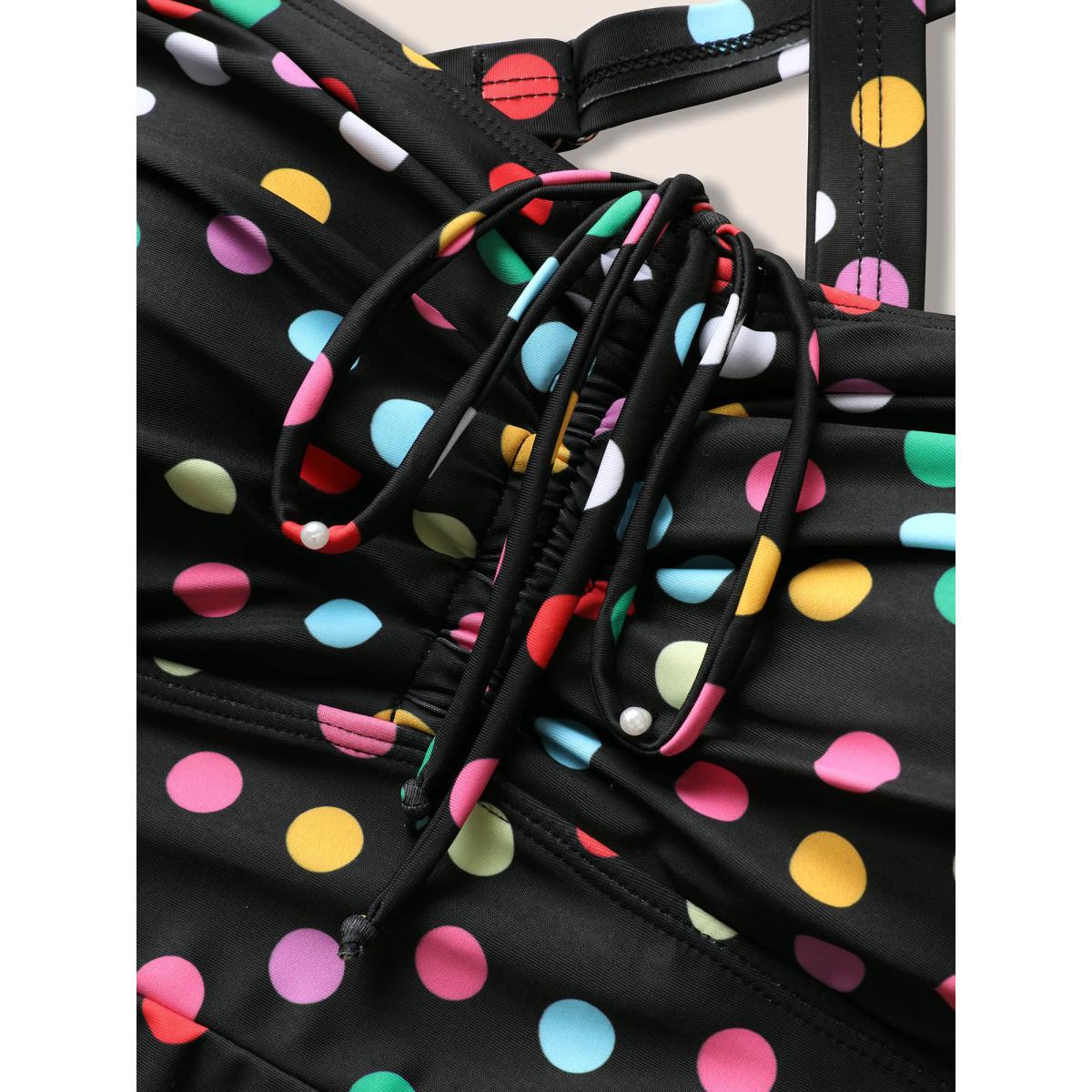 Plus Size Colored Polka Dot Ties Ruched One Piece Swimsuit Women's Swimwear Black Beach Tie knot Curve Bathing Suits High stretch One Pieces BloomChic 28/5X Product Image