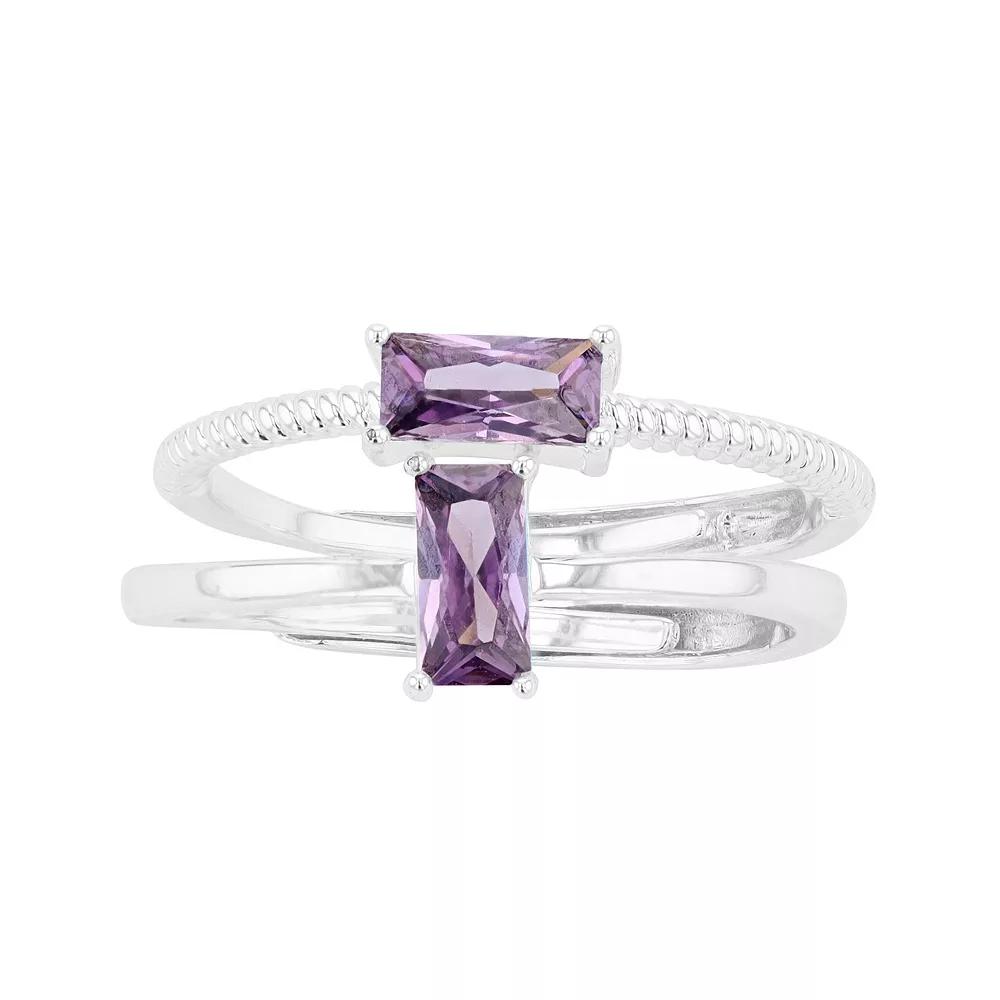 City Luxe Birthstone Simulated Gemstone Duo Ring Set, Women's, Silver Tone June Product Image