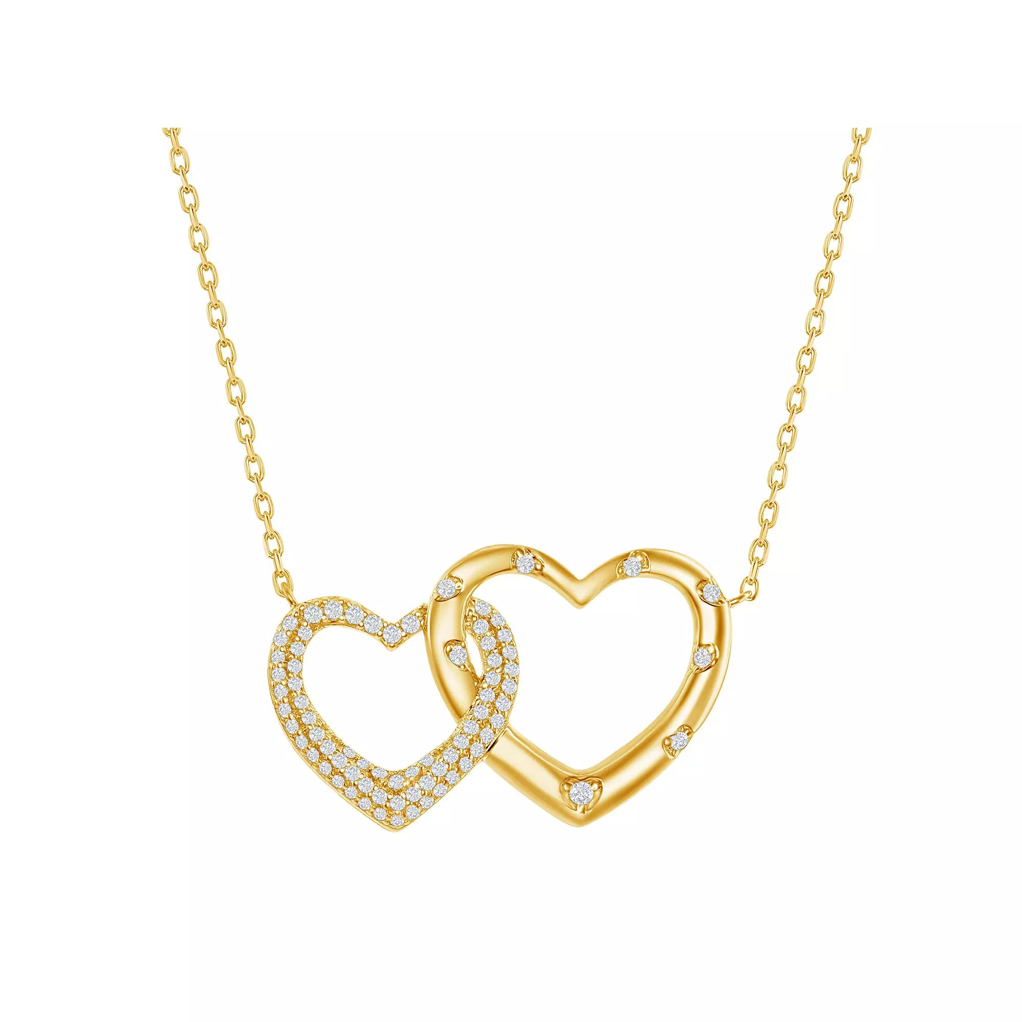14k Gold Over Silver Interlocking Cubic Zirconia Heart Necklace, Women's, Size: 16-18" ADJ, Gold Tone Product Image
