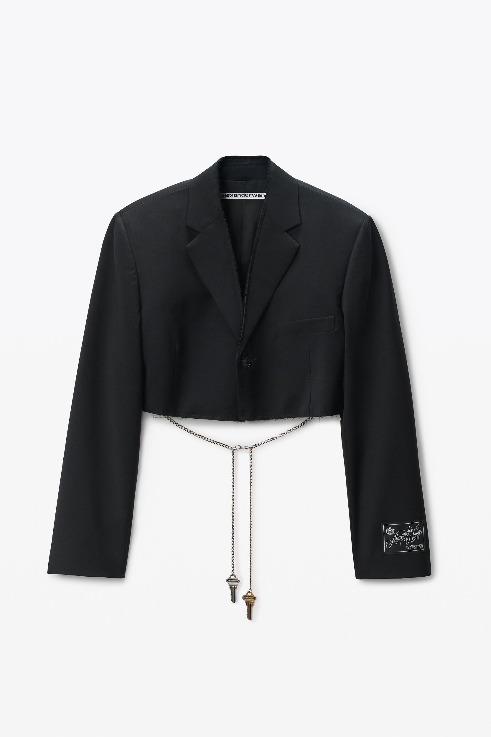 Black Wool-blend Raw-edged Blazer Product Image