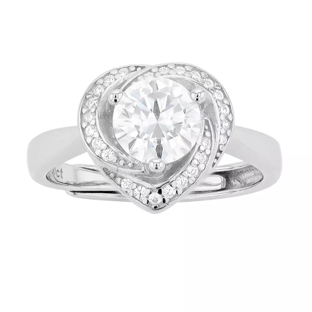 Stella Valentino Sterling Silver Lab Created Moissanite Heart Adjustable Ring, Womens, White Product Image
