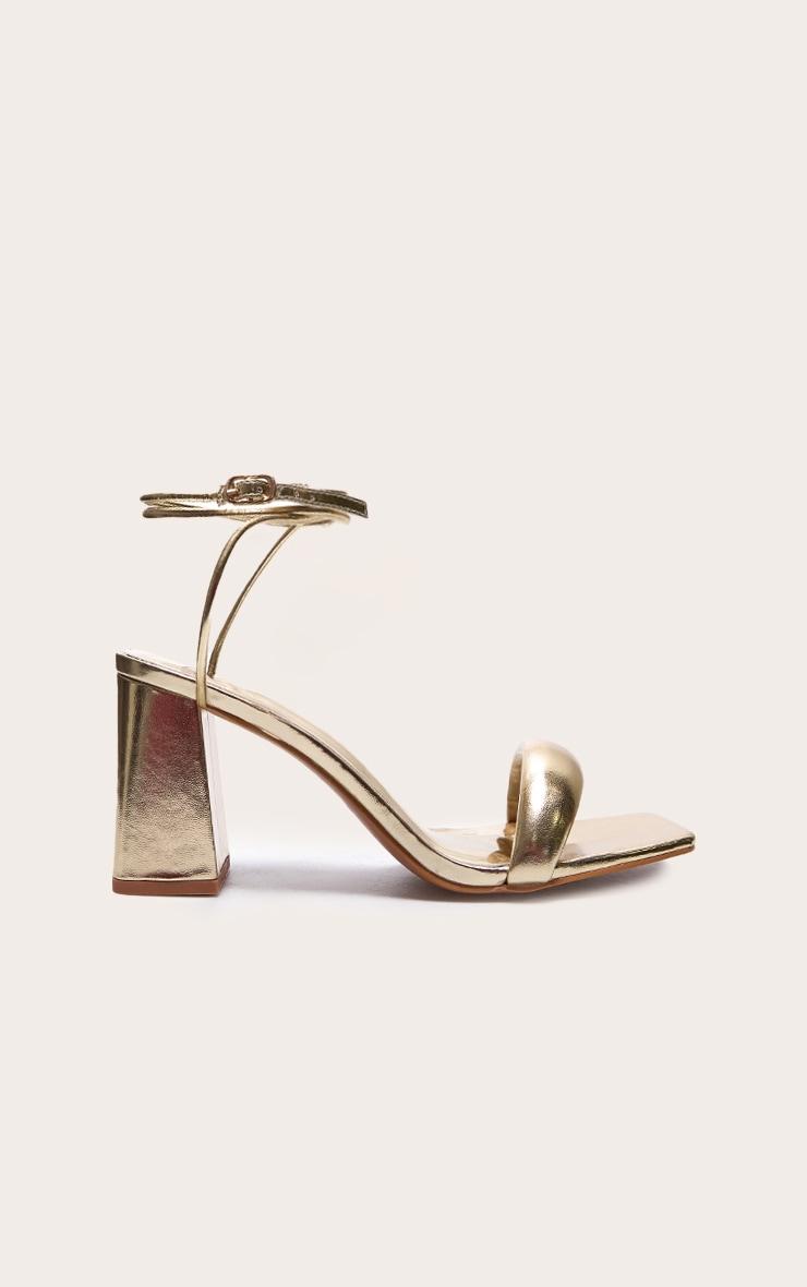 Gold Wide Fit Pu Square Toe Quilted Low Block Heeled Sandals Product Image