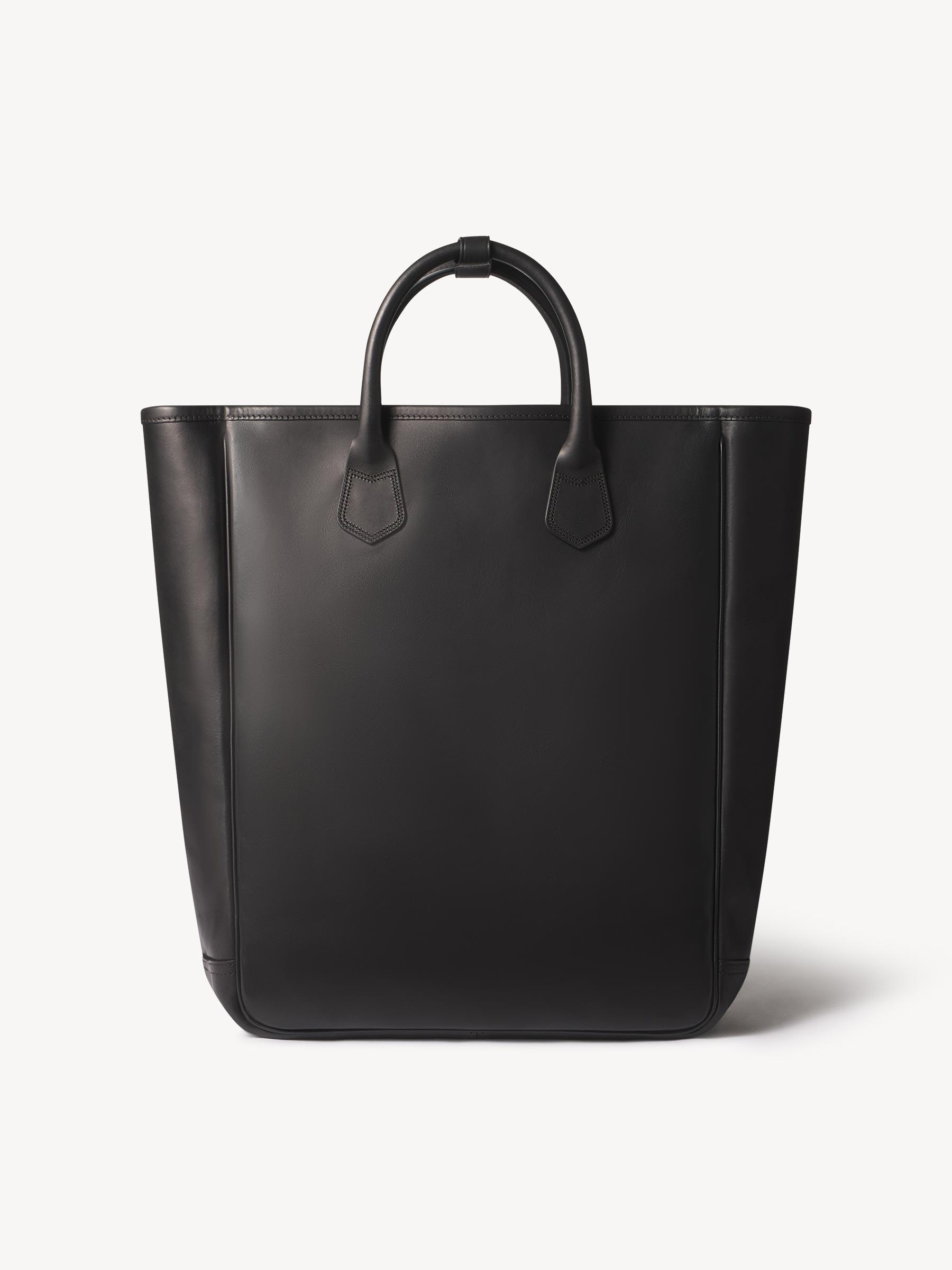 Black Italian Leather Carry-All Tote Product Image