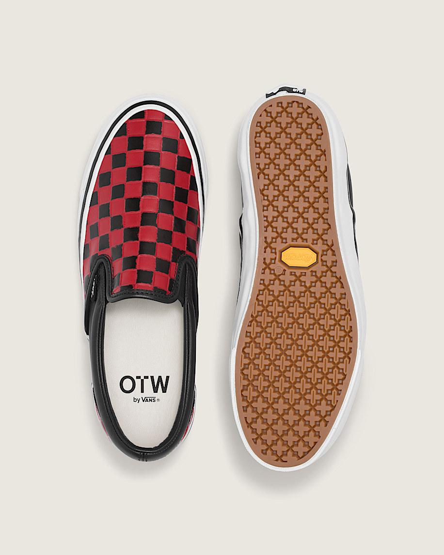 OTW Leather Checkerboard Slip-On 98 Vibram in Racing Red| Vans US Product Image