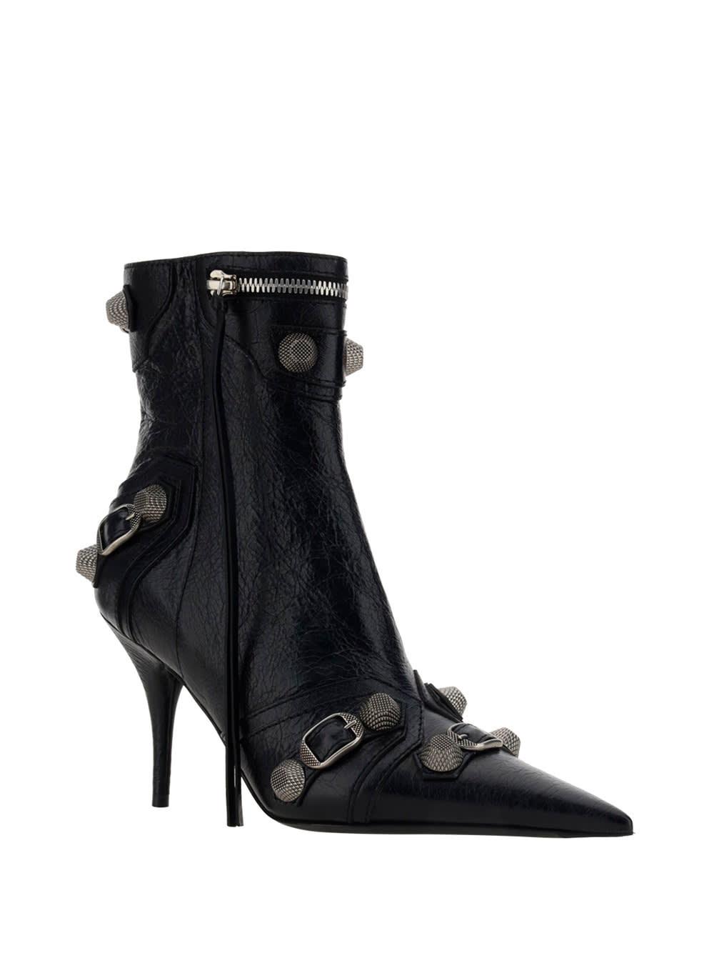 BALENCIAGA Womens Cagole Lambskin Buckle Zip Ankle Booties In Black Product Image