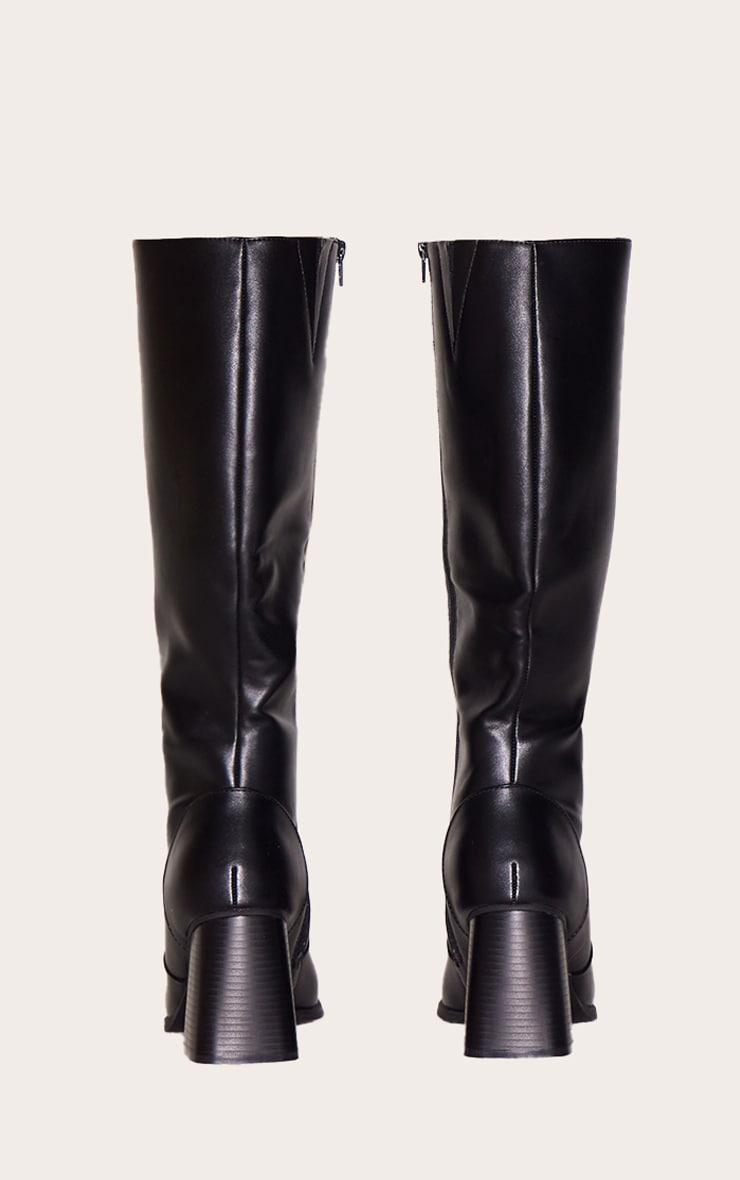 Black Pu Square Toe Block Heel Knee High Boots Product Image