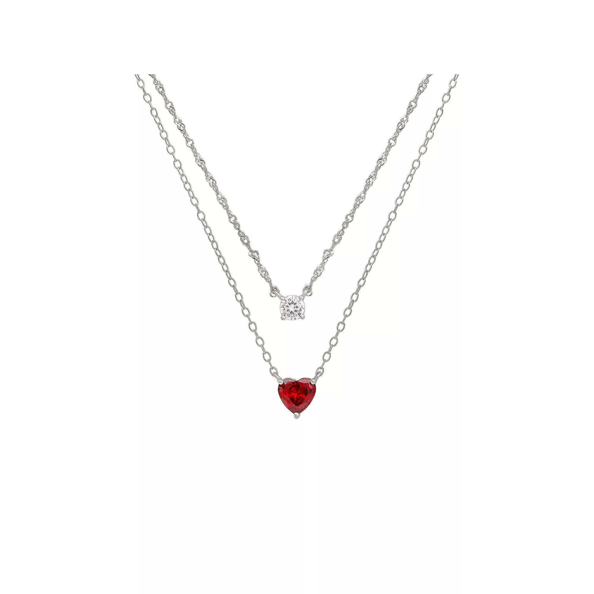 PRIMROSE Sterling Silver Red Cubic Zirconia Heart Double Strand Necklace, Women's, Size: 6MM, Sterling And Red Product Image