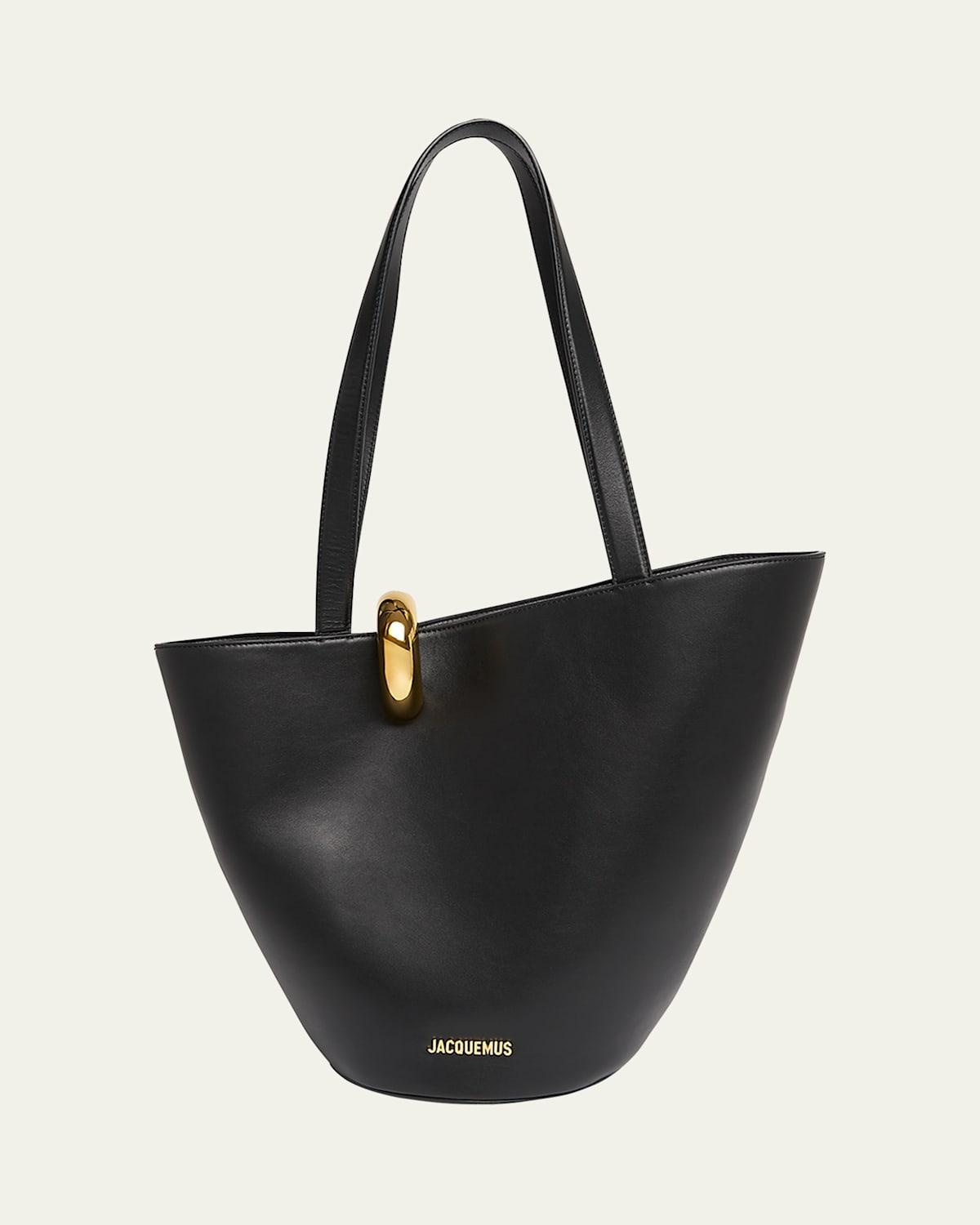 JACQUEMUS The Medium Bambola Asymmetric Leather Bucket Bag In Black 990 Product Image