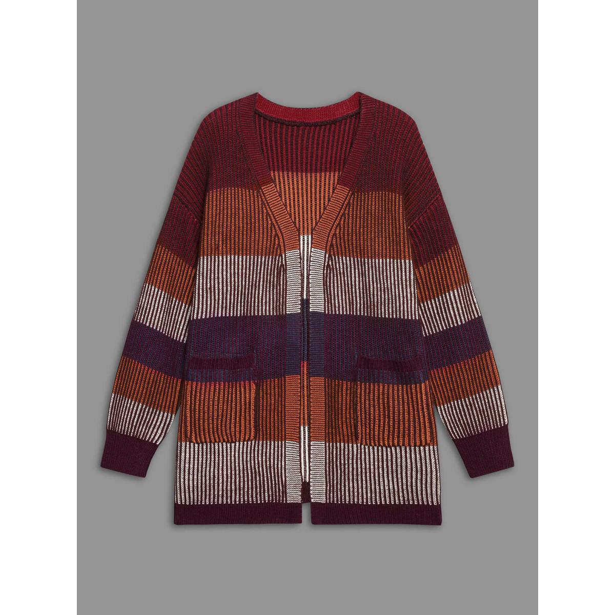 Plus Size Front-Open Color Block Knit Cardigan Multicolor Women Casual Loose Long Sleeve Everyday Cardigans BloomChic 30/6X Product Image