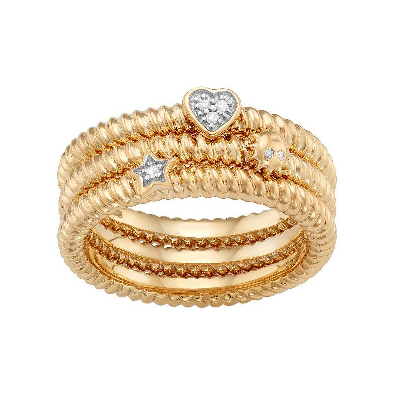 Jewelexcess Sterling Silver Diamond Accent Heart, Sun & Star Stack Ring Set, Women's, Size: 6, Gold Tone Product Image