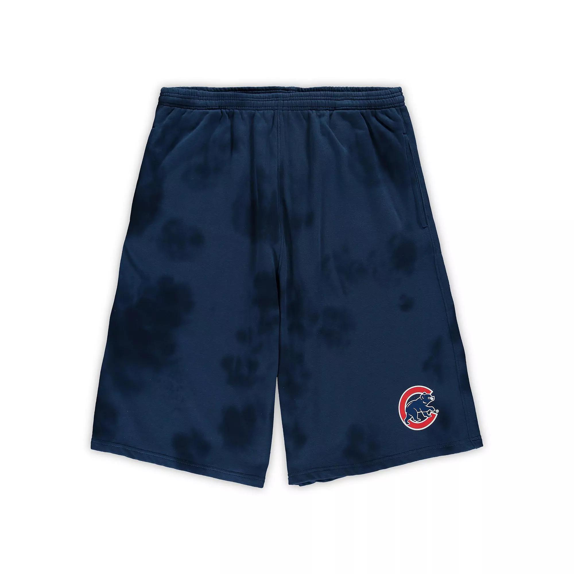 Men's Navy Chicago Cubs Big & Tall Tye Dye Fleece Shorts,  Product Image
