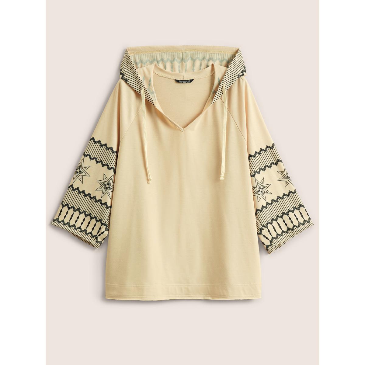 Plus Size Geometric Hooded Raglan Sleeve Sweatshirt Women Champagne Resort Non Hooded Vacation Sweatshirts BloomChic 30/6X Product Image