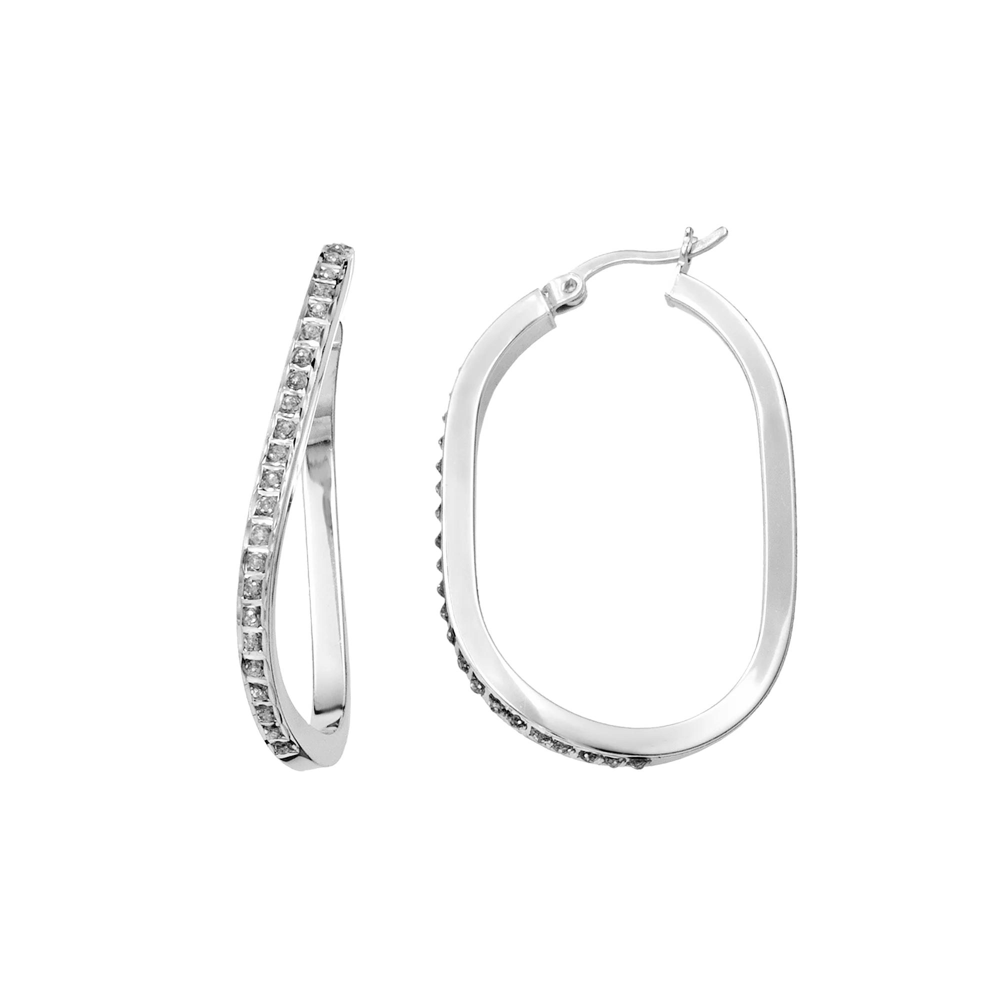 Diamond Mystique Platinum Over Silver Figure 8 Hoop Earrings, Women's, White Product Image