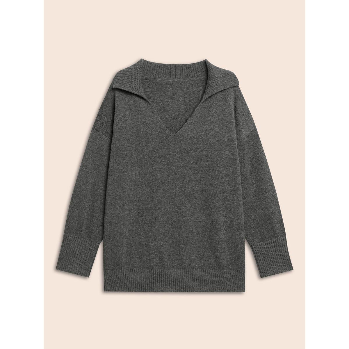 Plus Size Supersoft Essentials Lapel Collar Wool Pullover DimGray Women Casual Long Sleeve Lapel Collar Everyday Pullovers BloomChic 26/4X Product Image