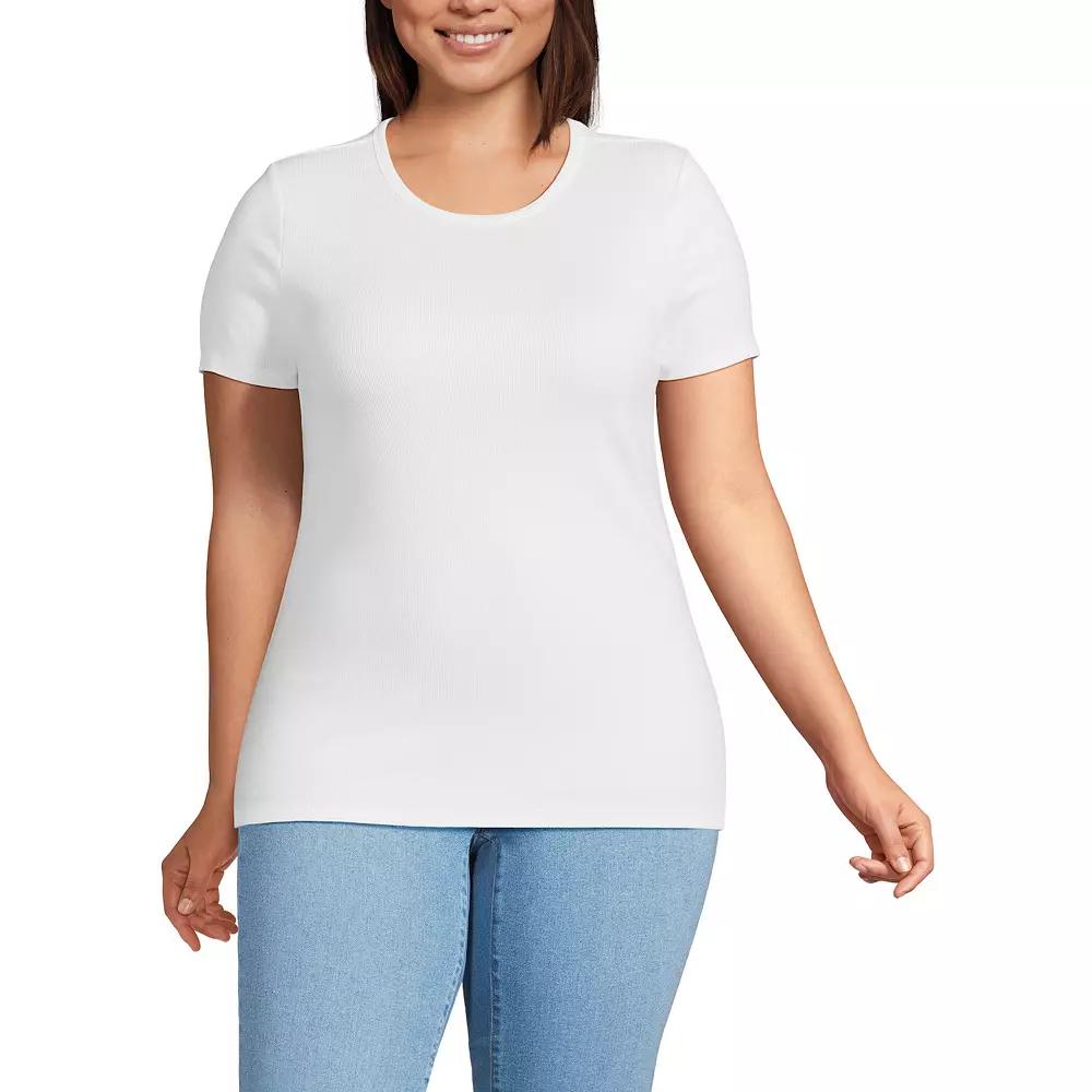 Plus Size Lands' End Short Sleeve Micro Rib Crewneck Top, Women's, Size: 2XL, Tinted Pink Product Image