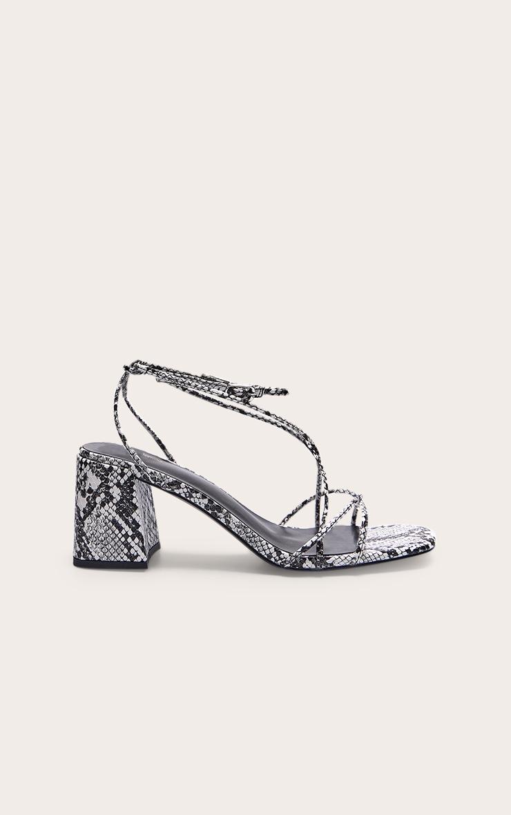 Snake PU Round Toe Strappy Mid Block Heeled Sandals Product Image