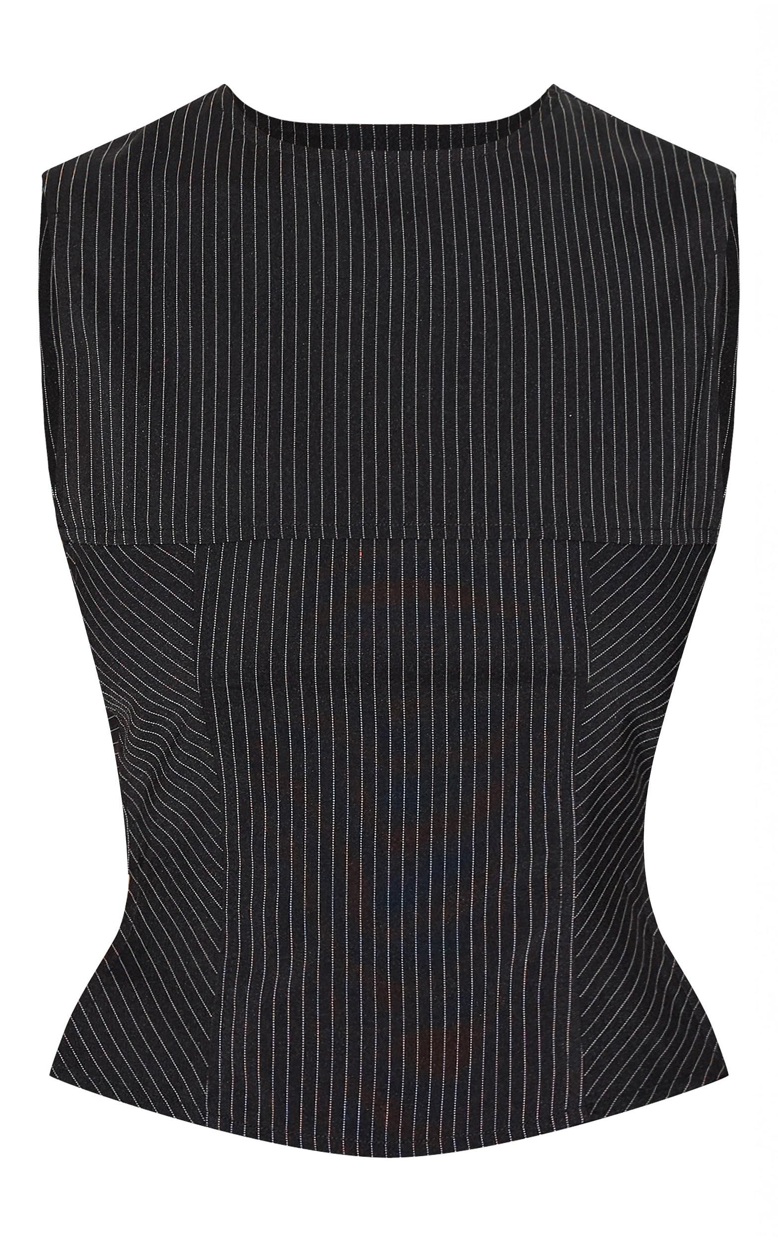 Black Pinstripe Fitted Top Product Image