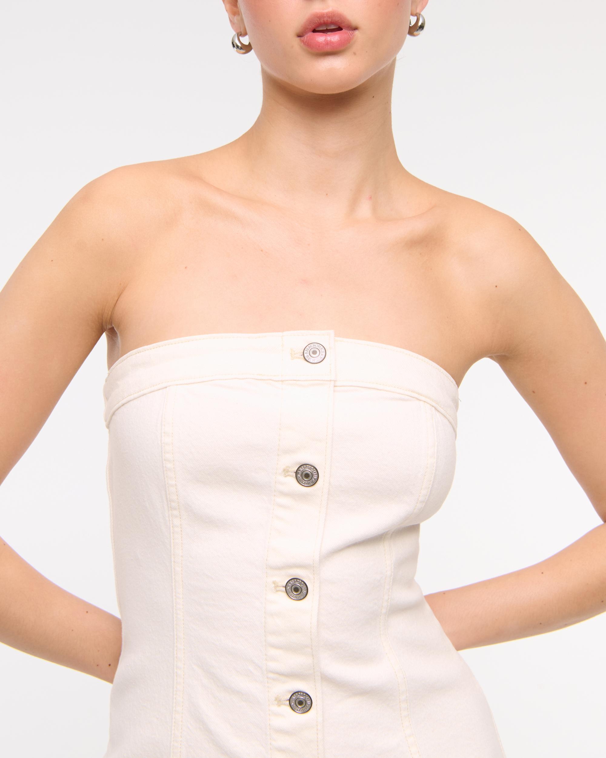 The A&F Mara Strapless Denim Mini Dress Product Image