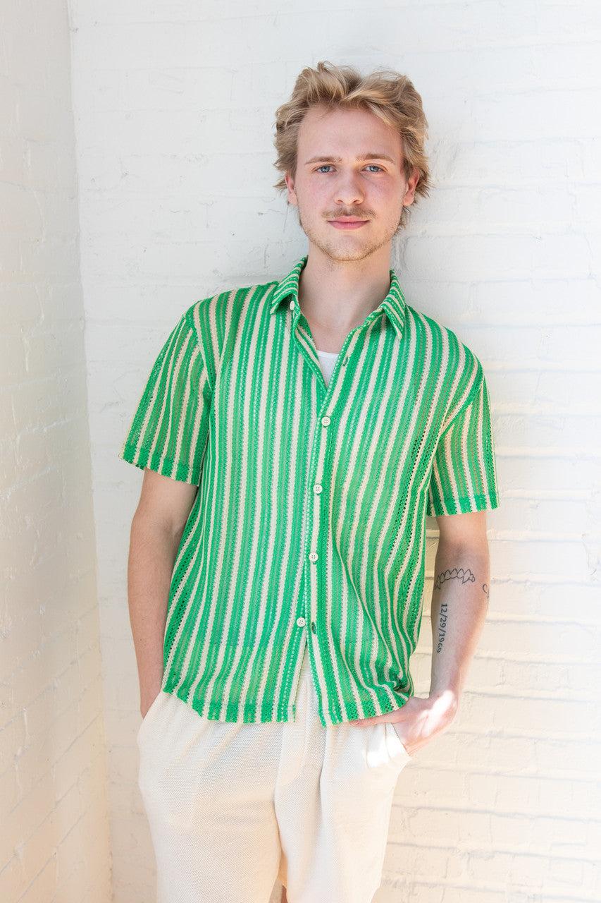 Green Cabana Knit Button Up Shirt Product Image