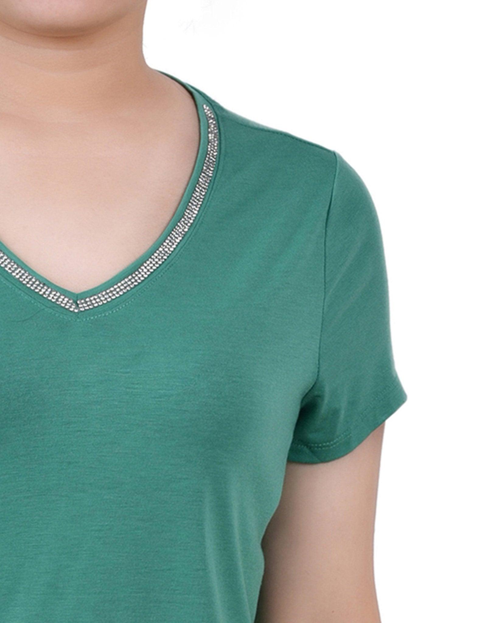 Emerald Short Sleeve Top With Stone Details - Petite Product Image