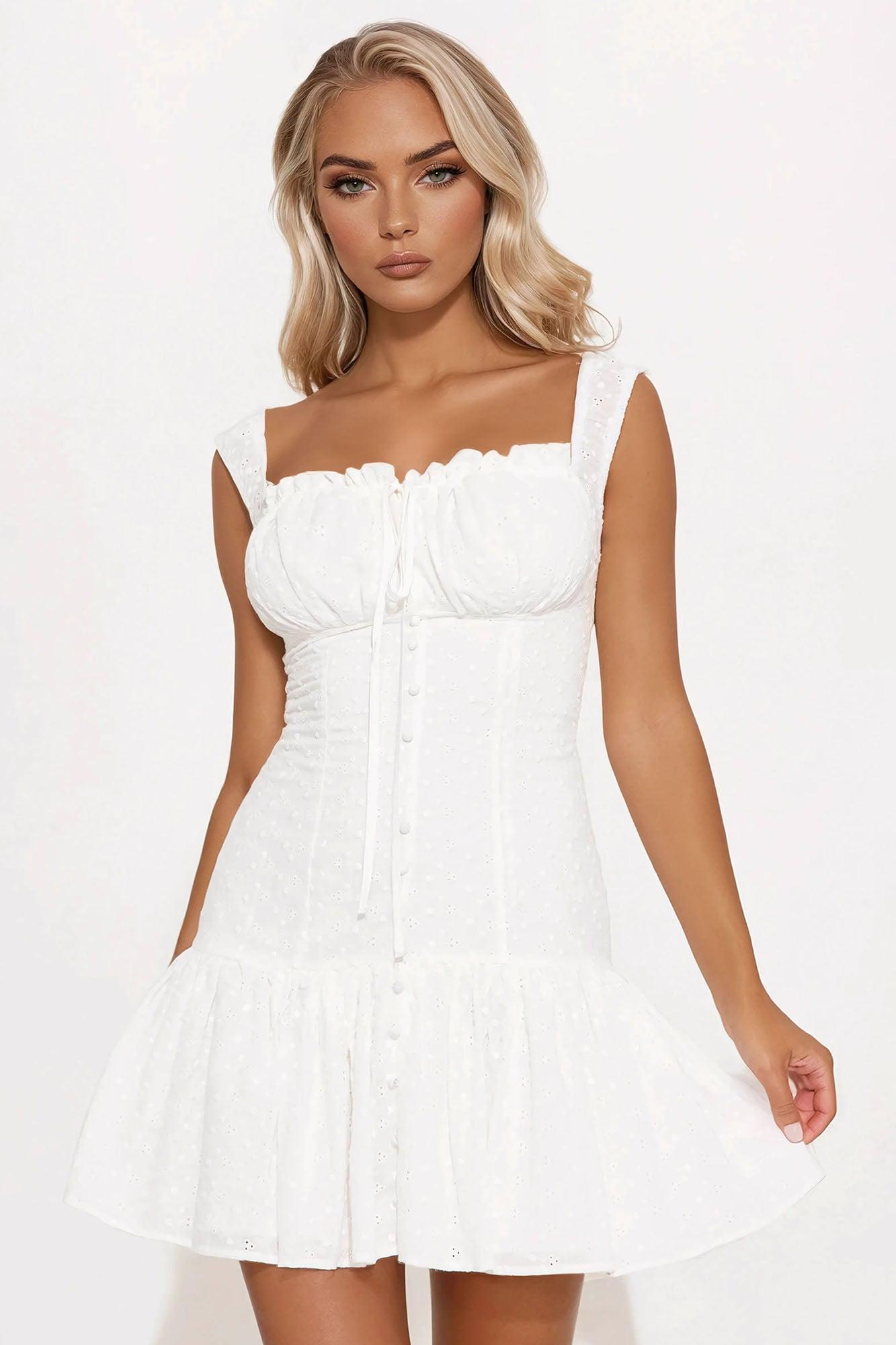Nori Eyelet Mini Dress - White Product Image