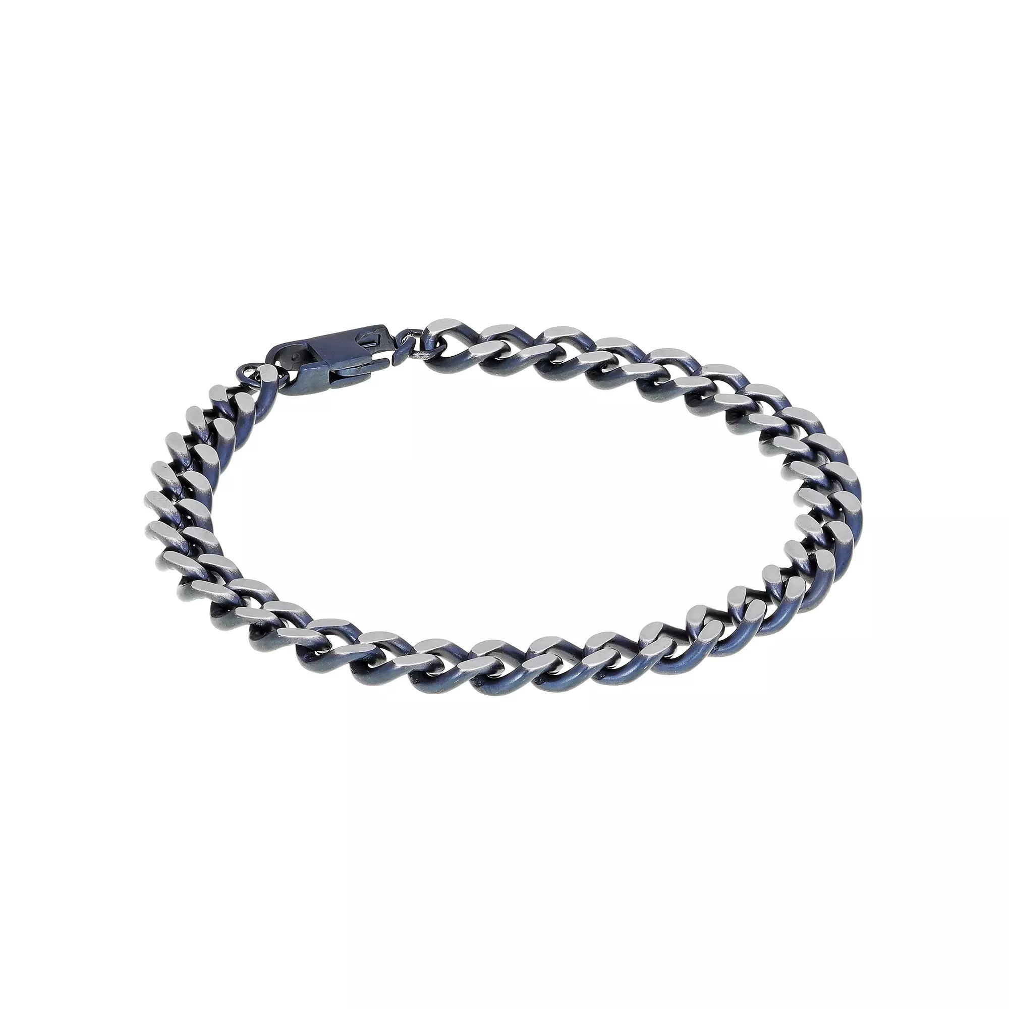 Men's LYNX Gray Stainless Steel Curb Chain Bracelet, Size: 8.5" Product Image