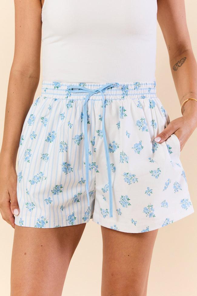 Blooming Lines Stripes & Floral Mixed Cotton Poplin Shorts Product Image