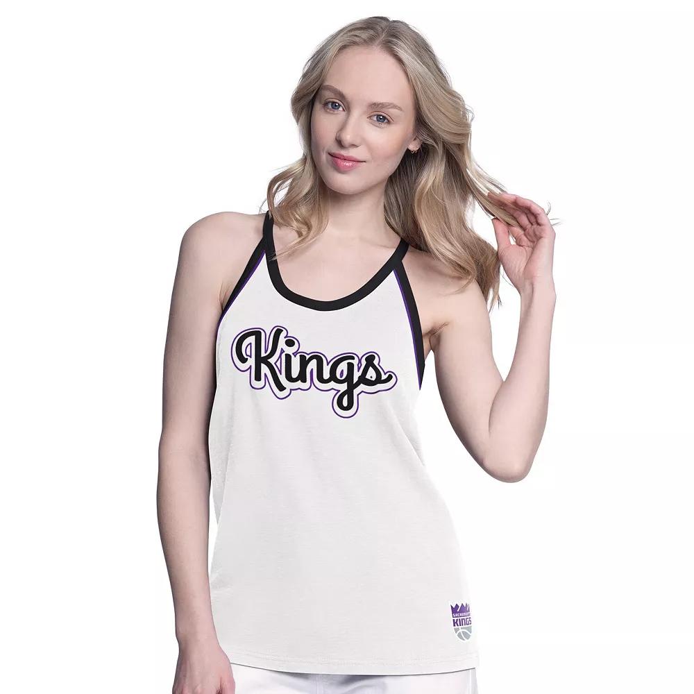 Women's G-III 4Her by Carl Banks White Sacramento Kings Curveball Racerback Tank Top,  Product Image