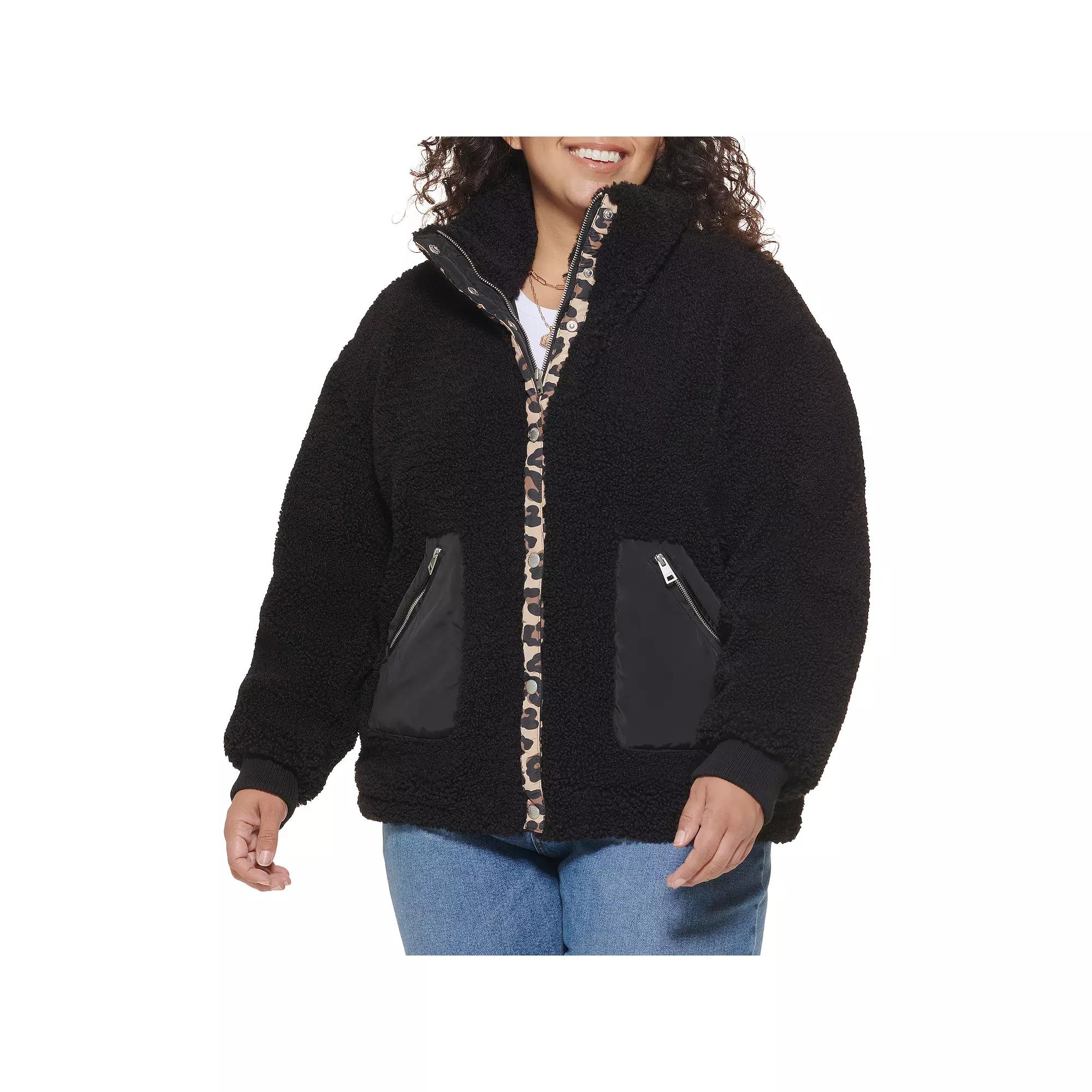 Plus Size Levi's® Cozy Teddy Sherpa Jacket, Women's, Size: 3XL, Black Leopard Product Image
