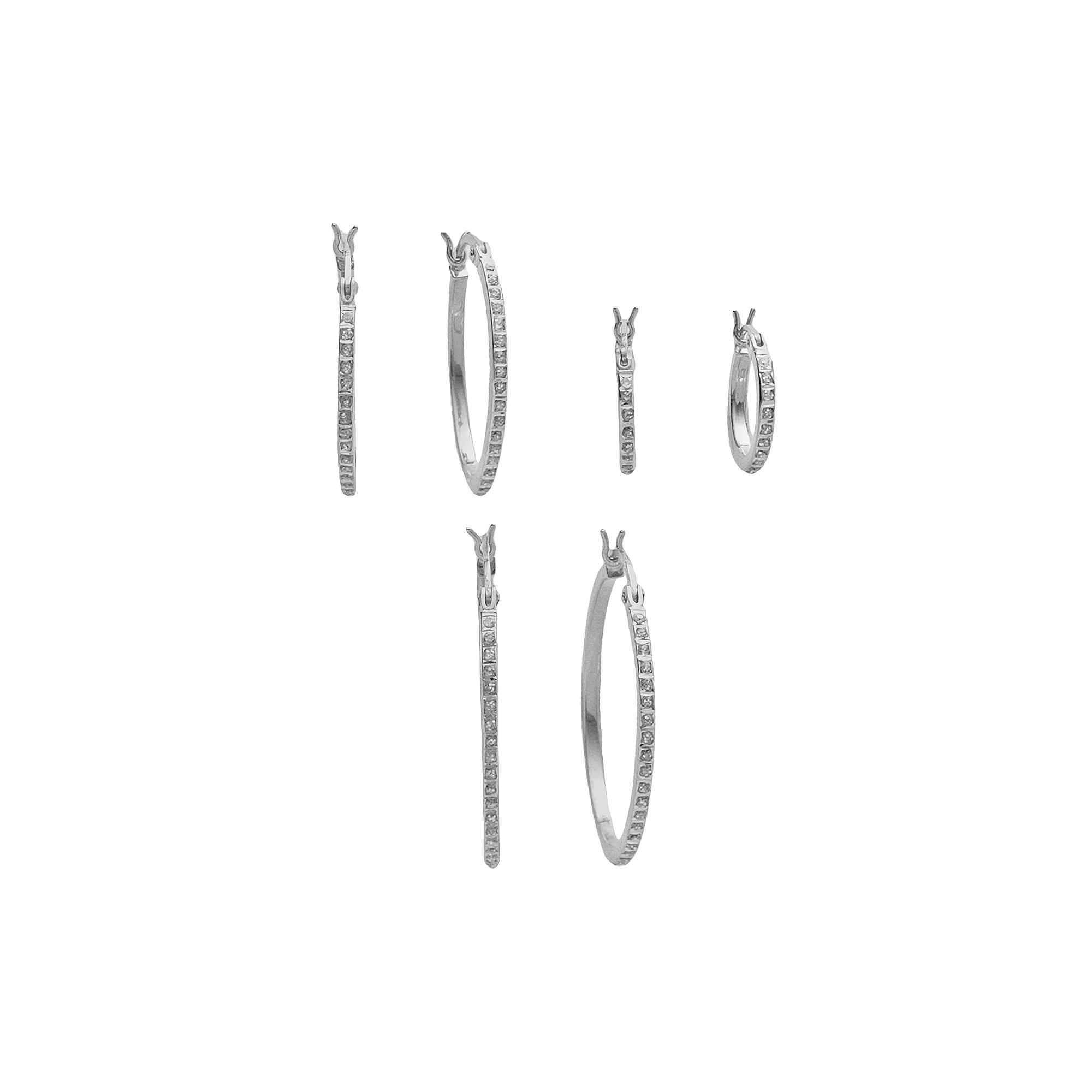 Diamond Mystique Platinum Over Silver Diamond Accent Hoop Earring Set, Women's, Sterling Product Image