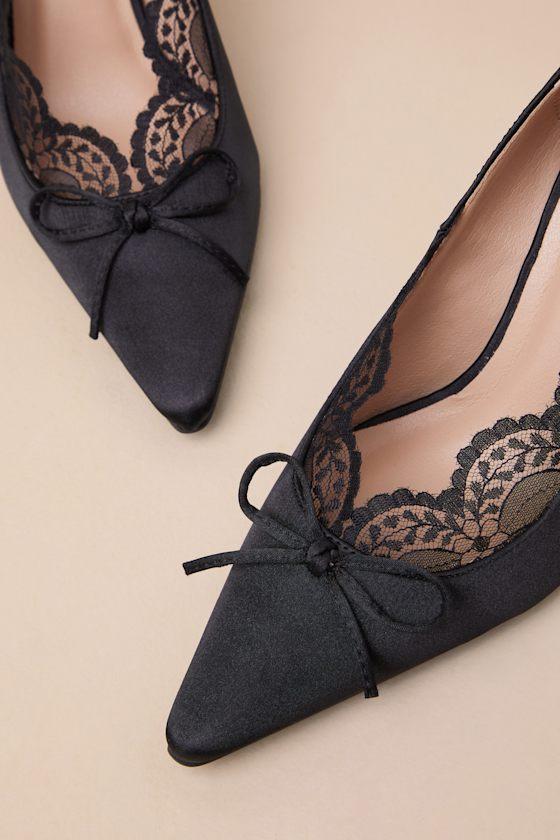 Calandre Black Satin Pointed-Toe Pumps Product Image