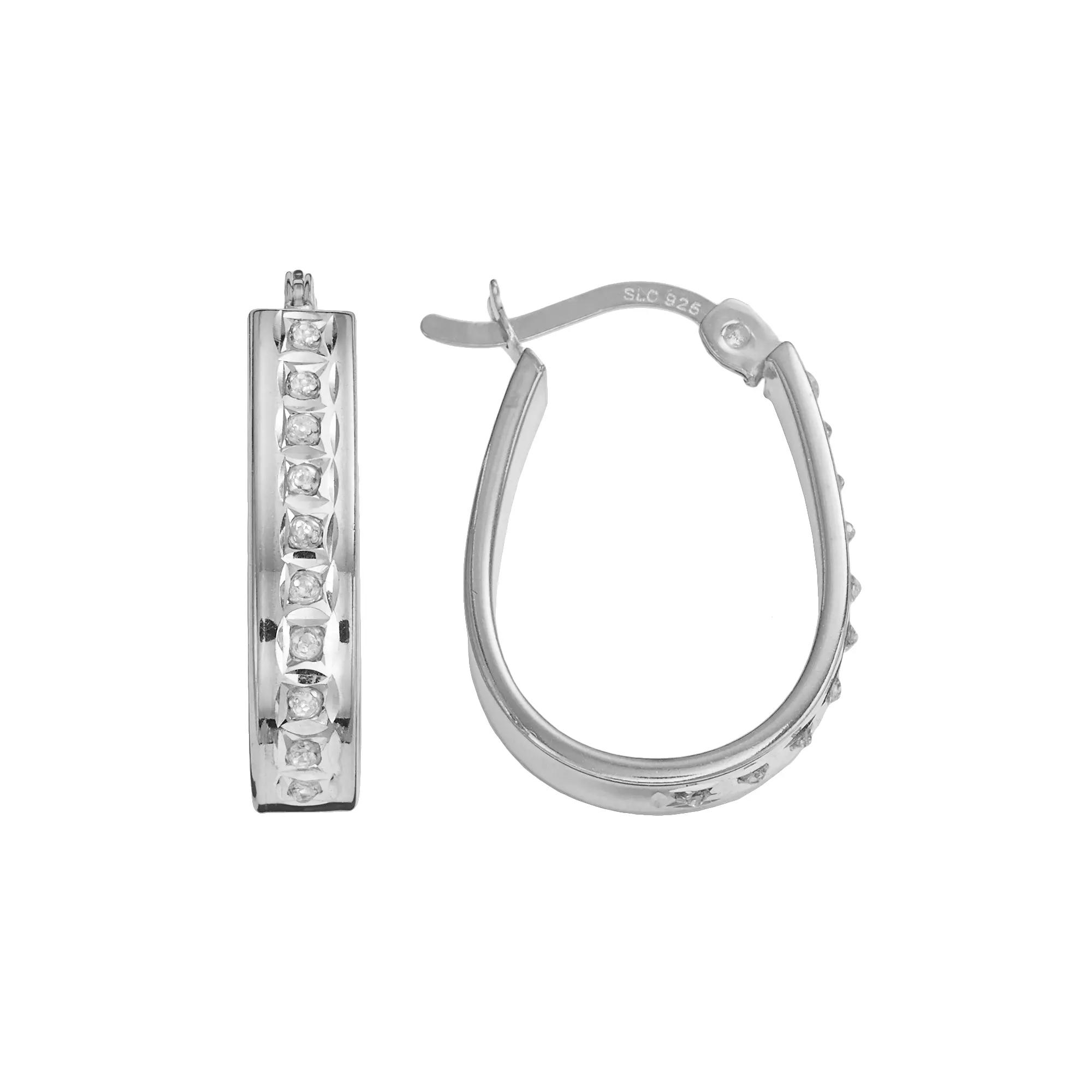 Diamond Mystique Platinum Over Silver Diamond Accent Pear Hoop Earrings, Women's, White Product Image