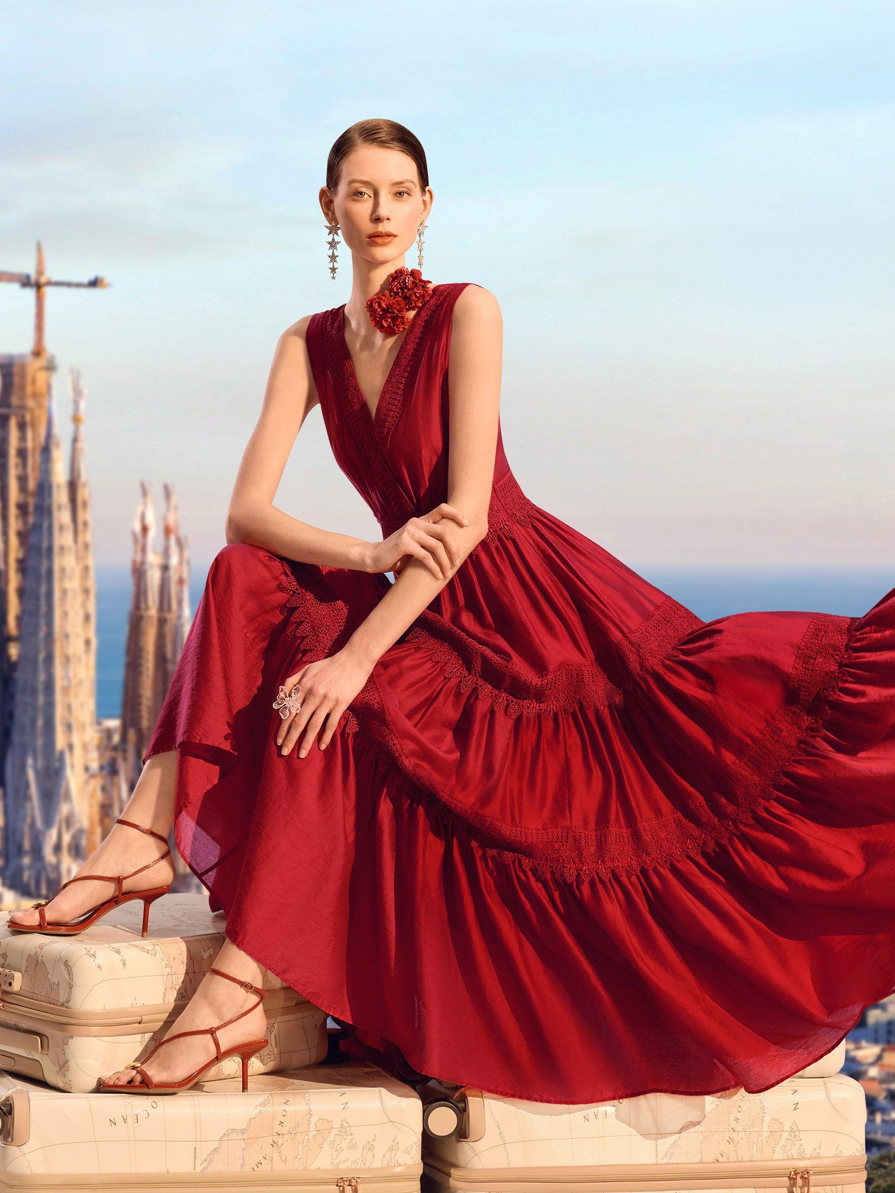 Tencel Lace Trim Women Maxi Vest Dress Product Image